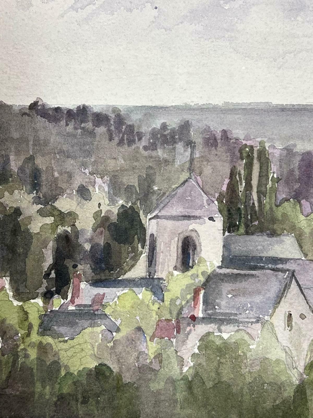 Louise Alix1930's French Impressionist Watercolour Village Church Roofs Landscape1940's photo furniture