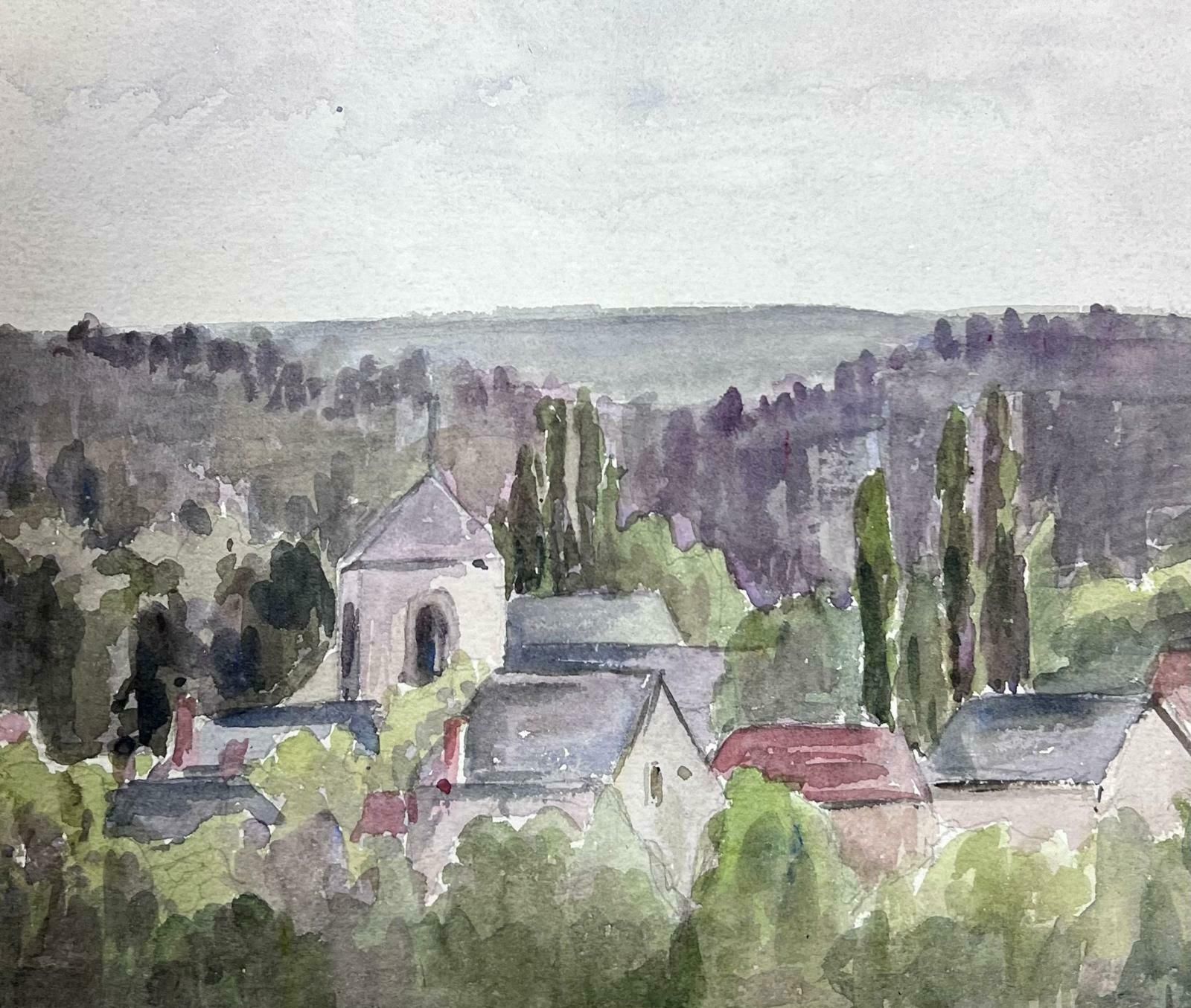 Louise Alix1930's French Impressionist Watercolour Village Church Roofs Landscape1940's photo Art