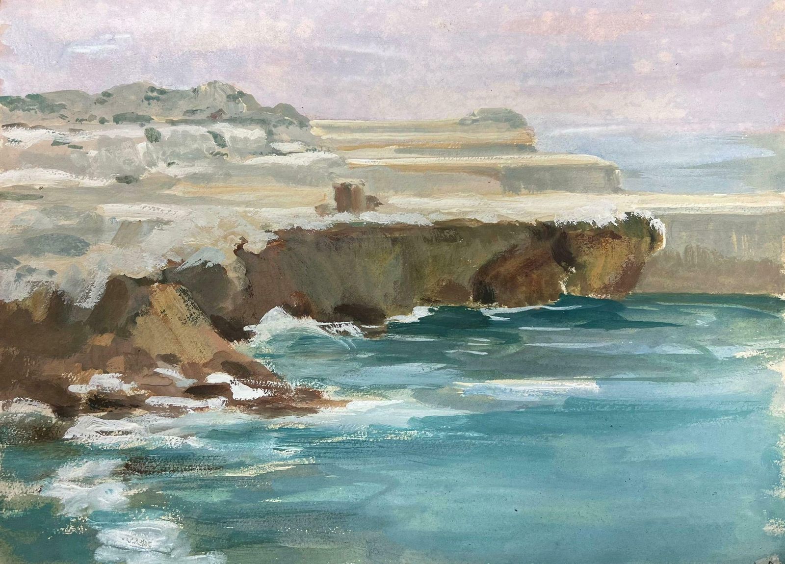Louise Alixcoastal Cliffs Blue Sea French Impressionist Gouache Landscape1940's