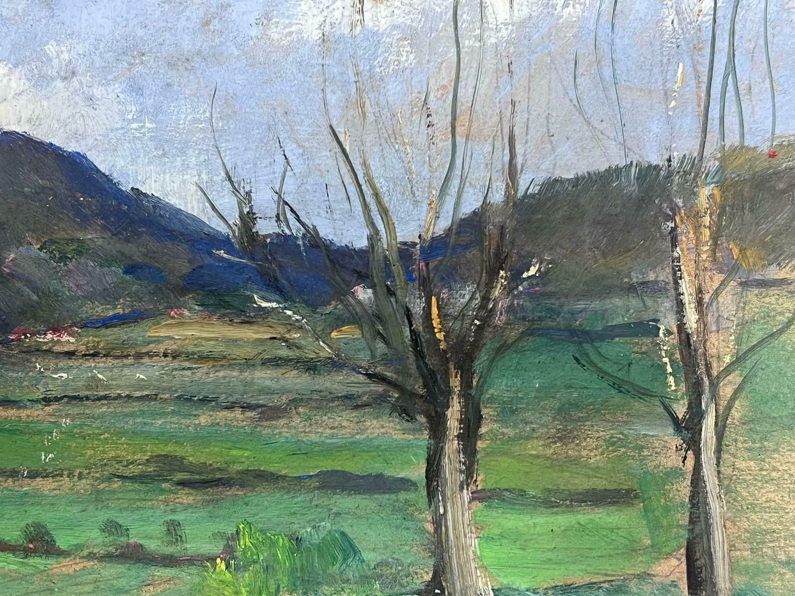 Louise Alix1930's French Impressionist Oil Bare Tree's In Green Landscape 1940's photo furniture