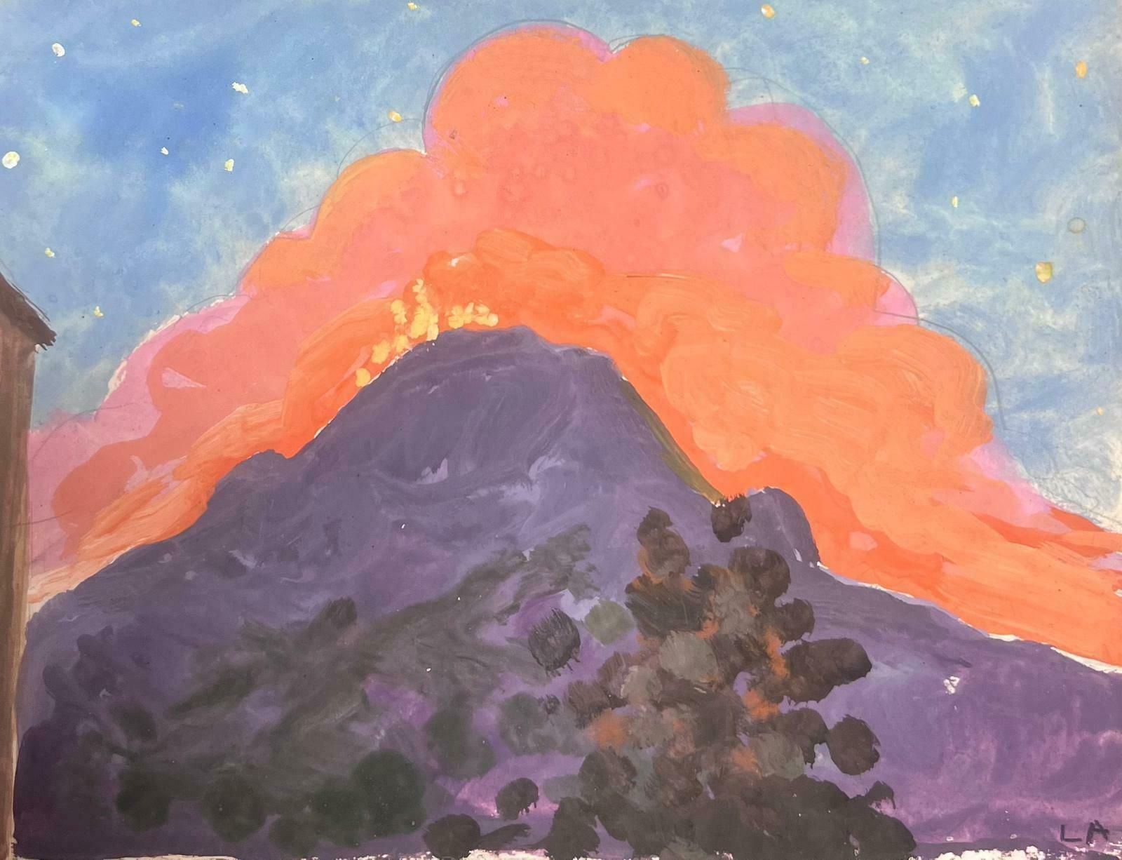Louise Alix1930's Watercolour Painting French Purple And Orange Mountain Landscape 1940's photo furniture