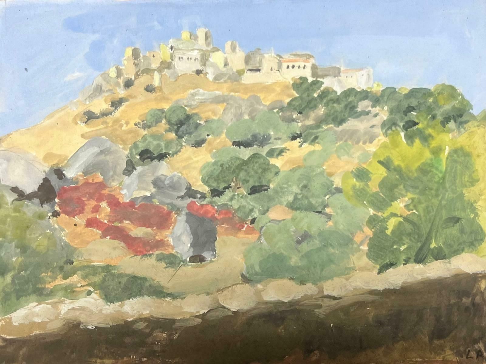 Louise Alix1930's French Village On Top Of Cliff Watercolour Landscape 1940's