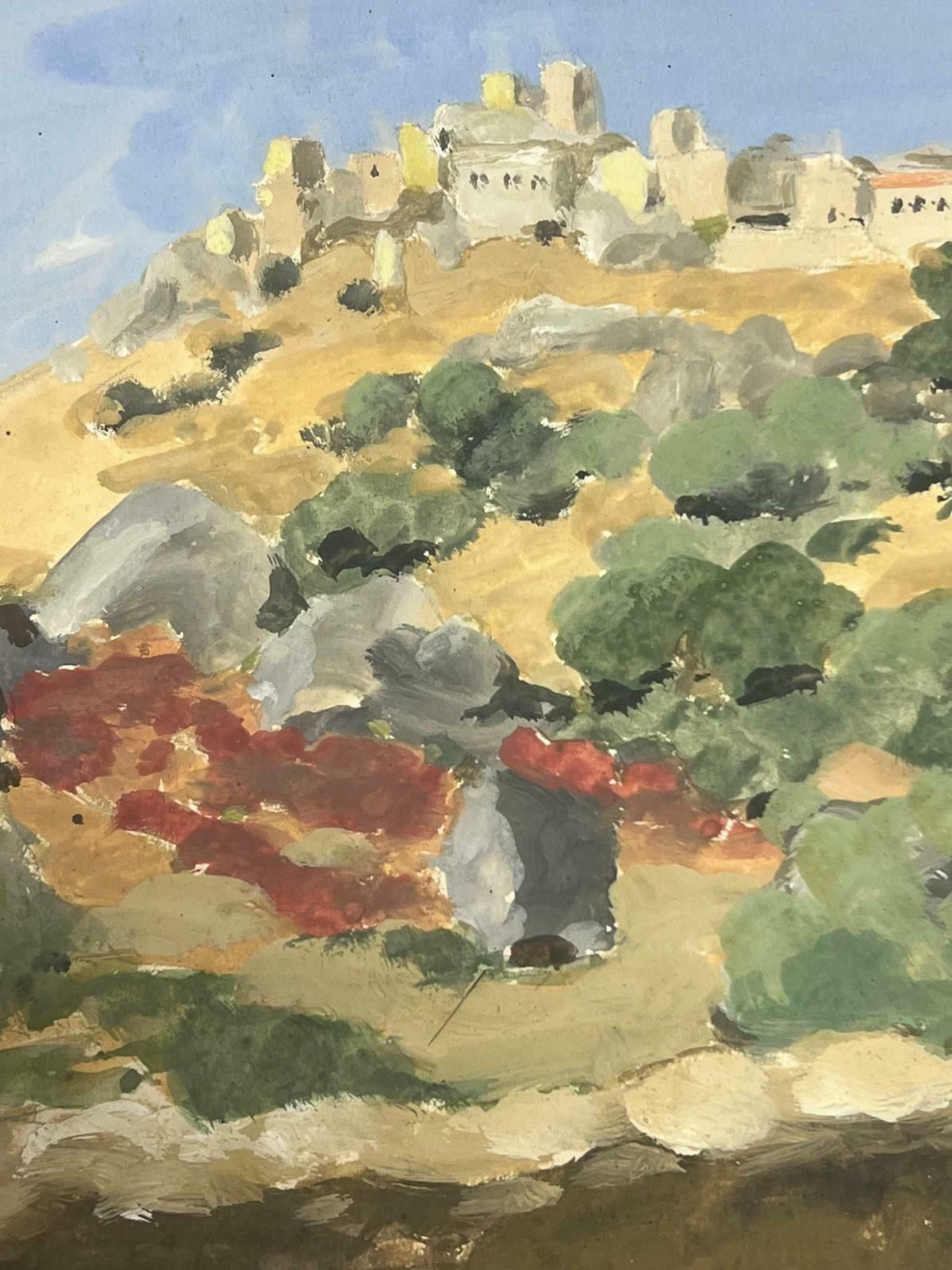 Louise Alix1930's French Village On Top Of Cliff Watercolour Landscape 1940's photo for sale