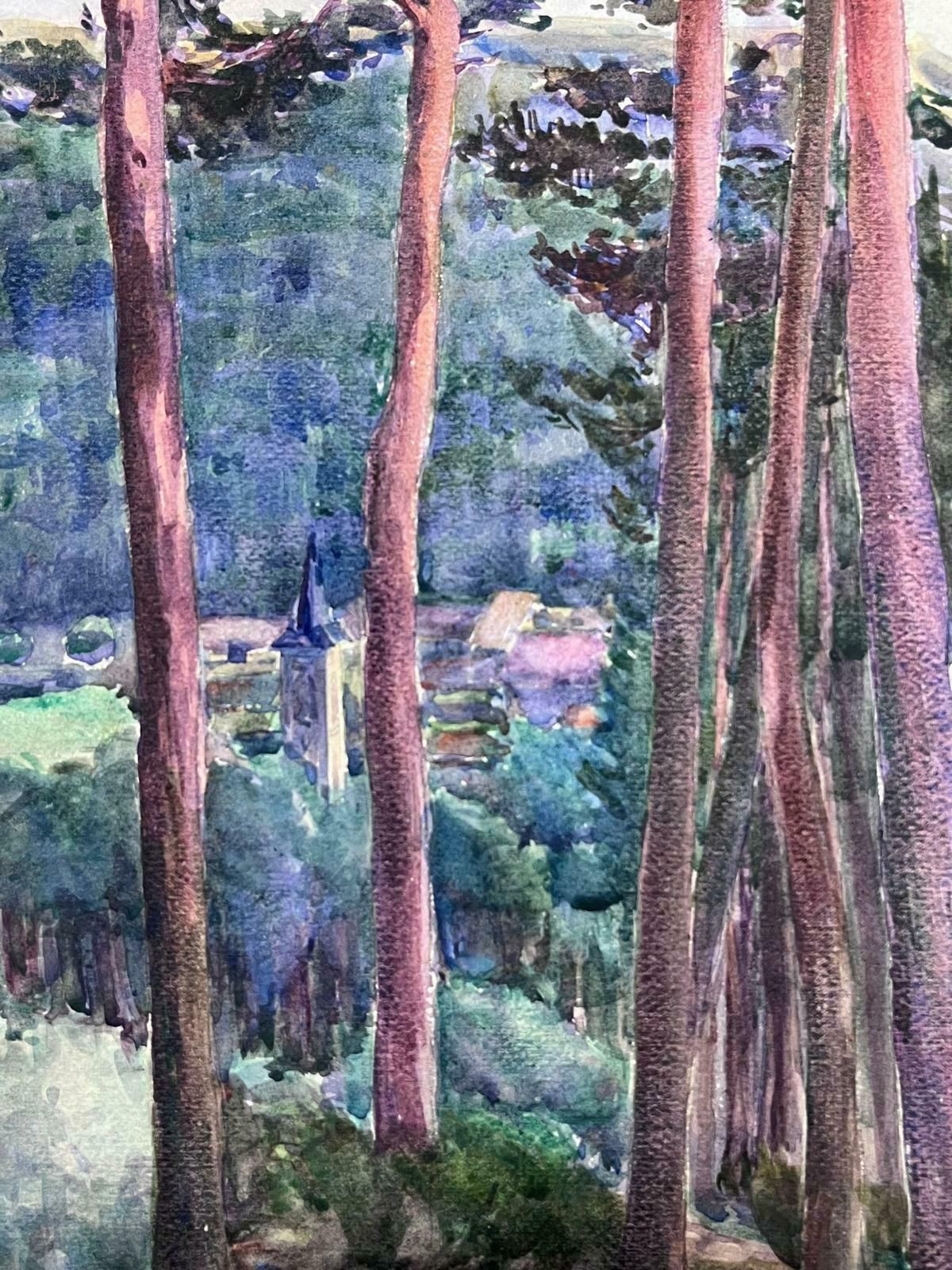 Louise Alix1930's French Impressionist Watercolour Tall Woodland Trees1940's photo furniture