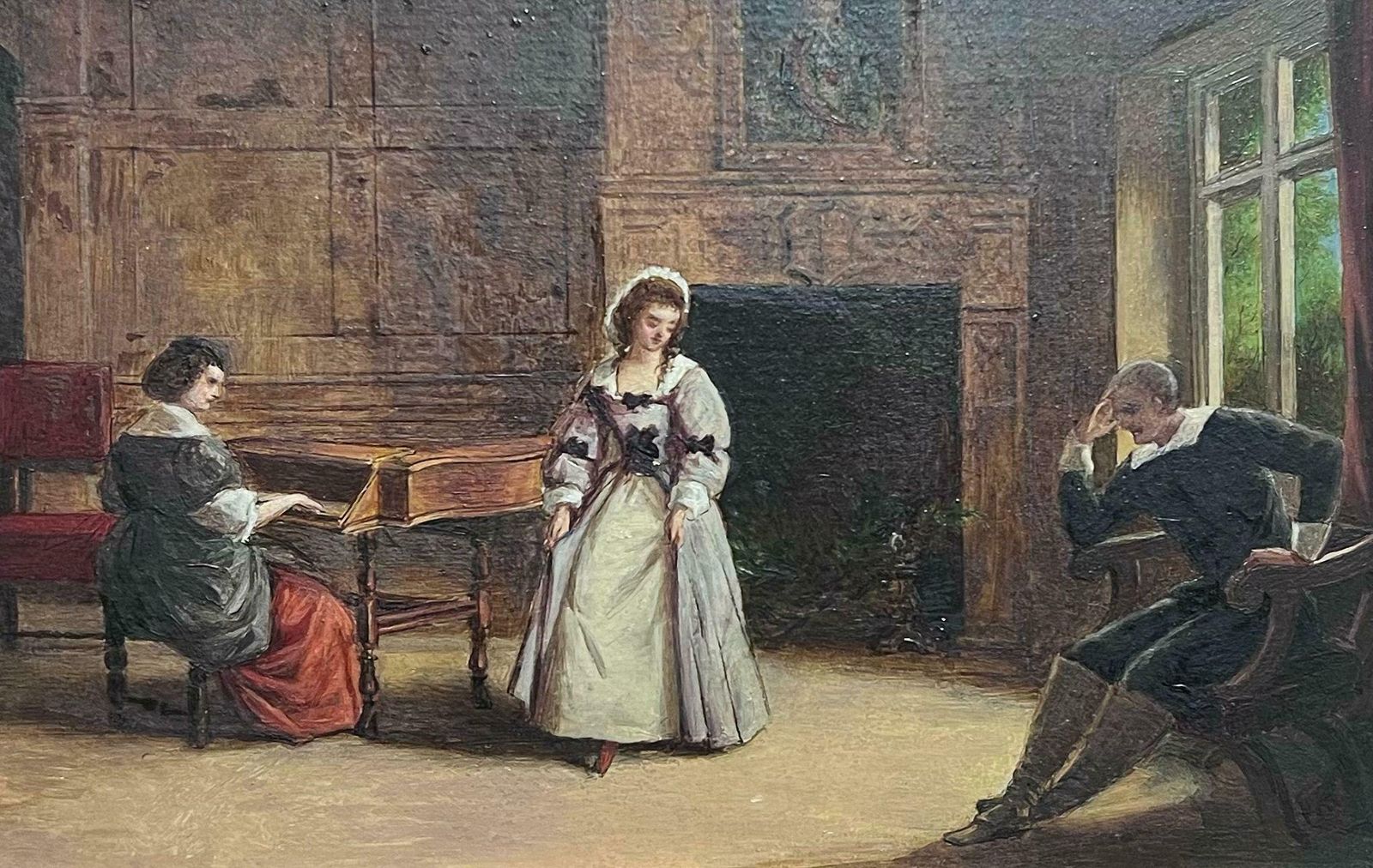 William Maw Egleyhistorical Musical Home Interior Three Figures Wood Paneled Interior With Piano photo furniture