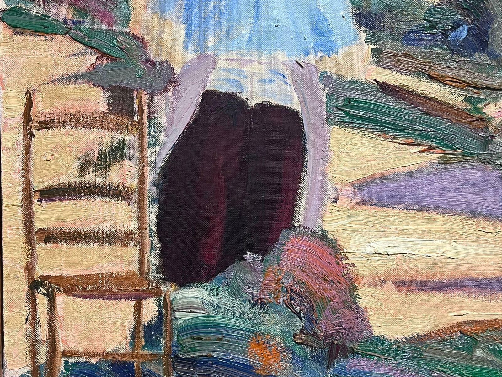 Spanish Artisthuge Spanish Modernist Oil Painting Fisherfolk Drying Nets On The Shore Signed photo buy