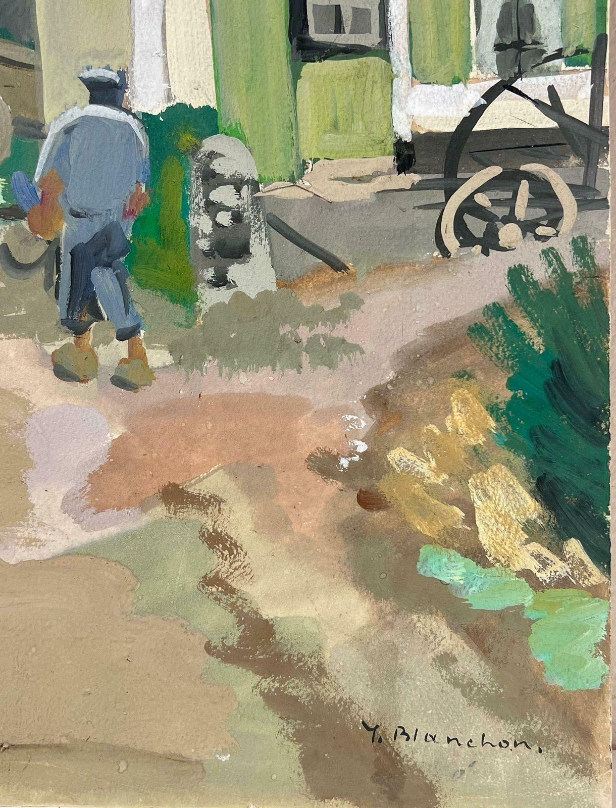 Y. Blanchongrey Figure Walking Through French Courtyard 1930's Impressionist1930's photo for sale