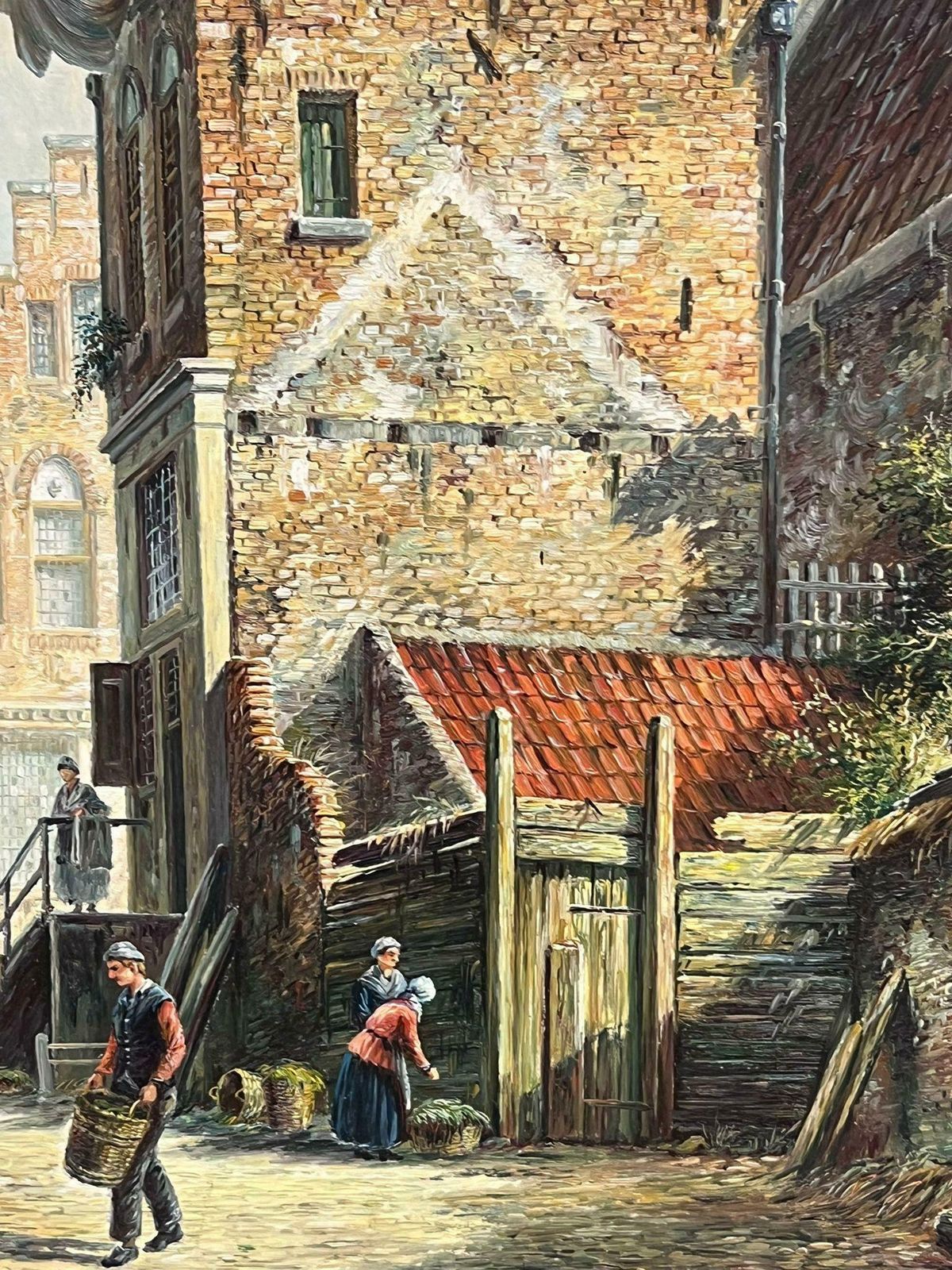 Jonny Gastonclassical Dutch Old City Street Scene Figures Old Buildings Signed & Framed Oil photo for sale