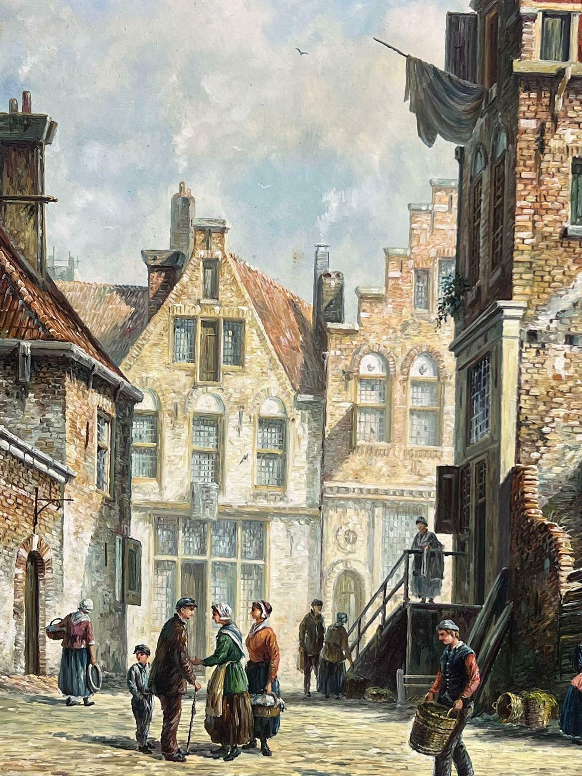 Jonny Gastonclassical Dutch Old City Street Scene Figures Old Buildings Signed & Framed Oil photo Art