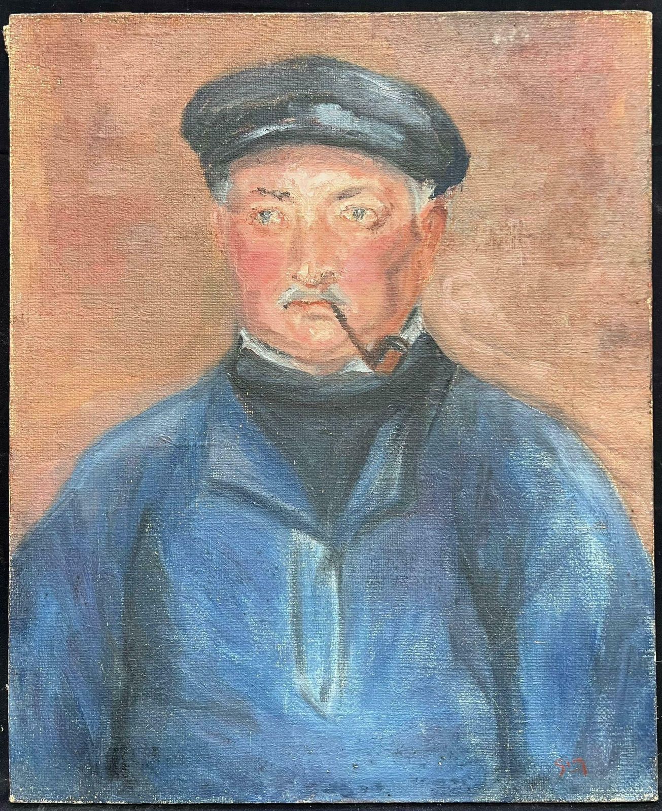 Regine Davidportrait Of A Man With Pipe Mid 20th Century's French Post Impressionist Oil 1950's photo furniture