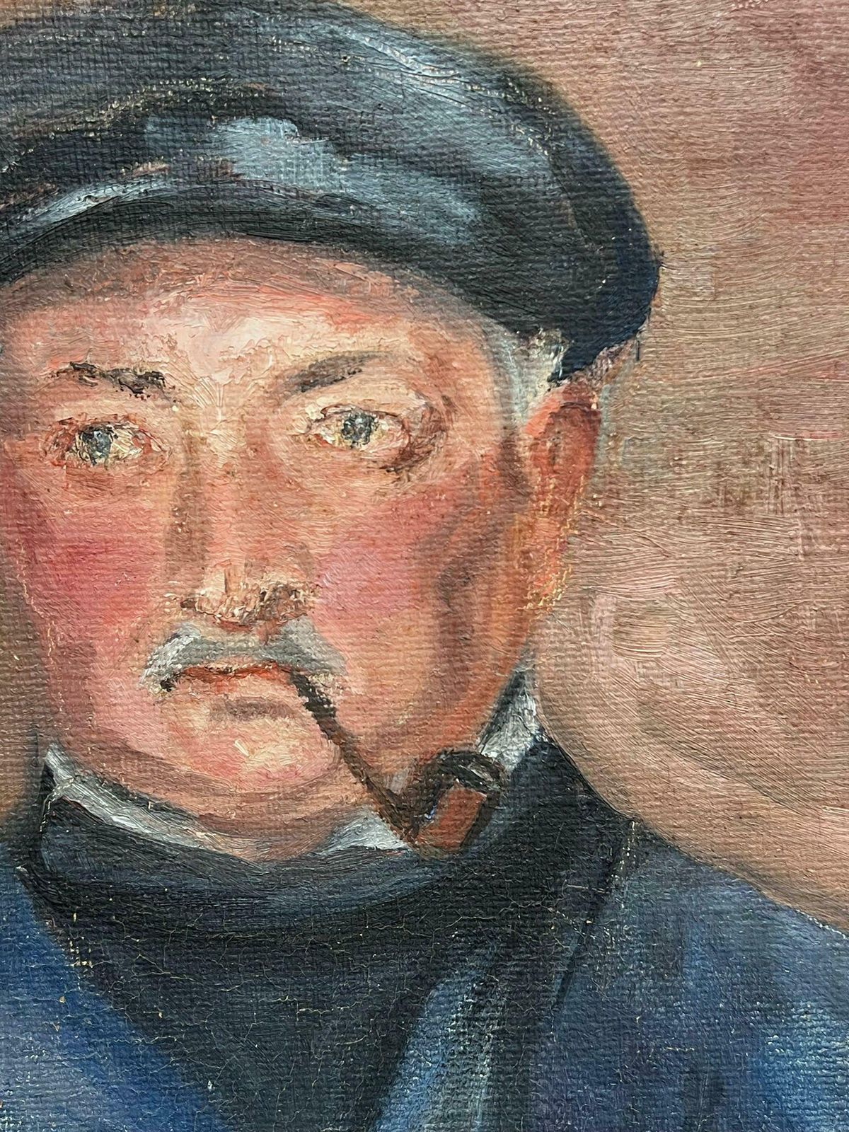 Regine Davidportrait Of A Man With Pipe Mid 20th Century's French Post Impressionist Oil 1950's photo 687.0