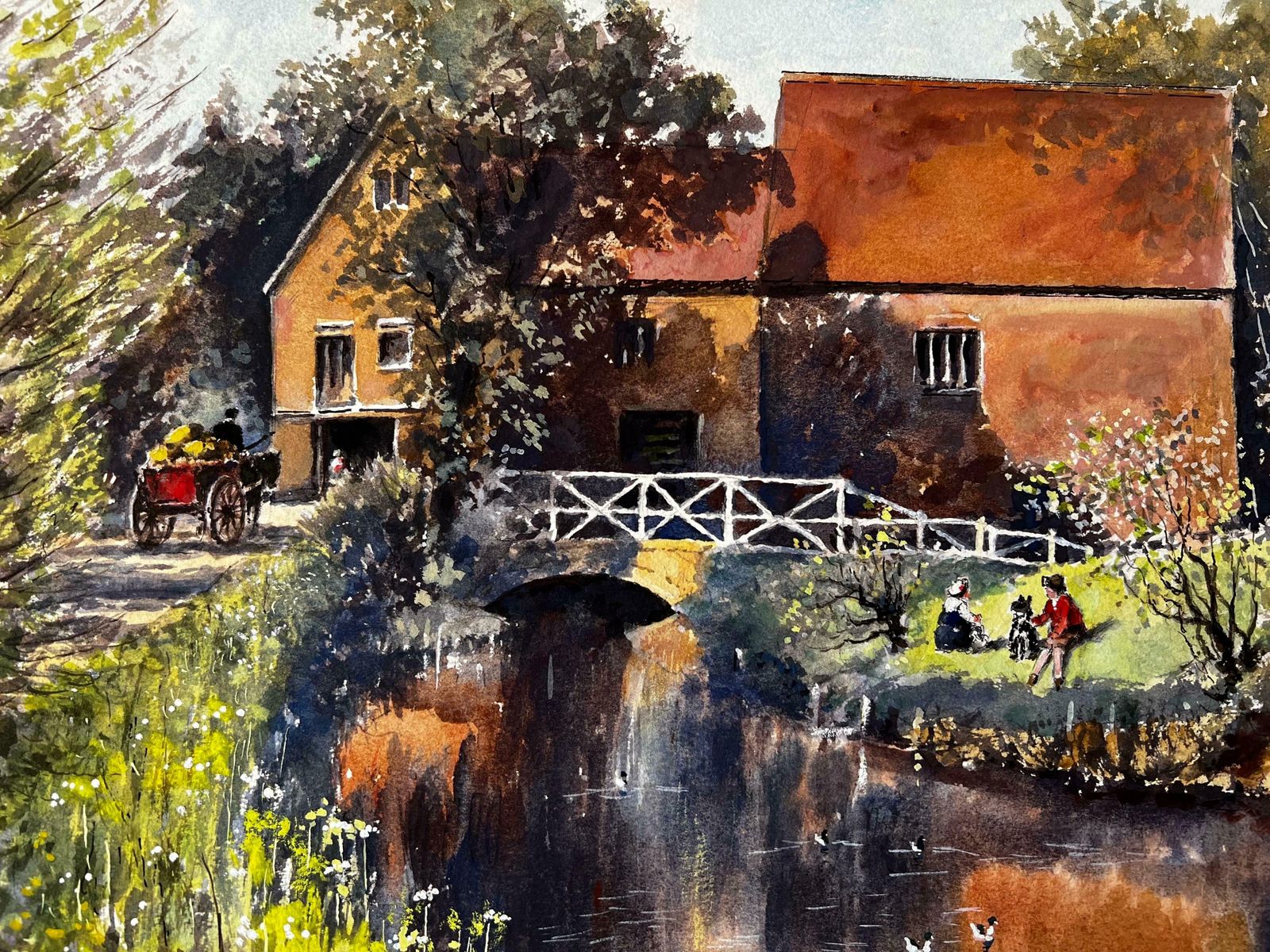 Norman A Olleyautumnal River Bridge Landscape Refelection By The Mill Pond photo for sale