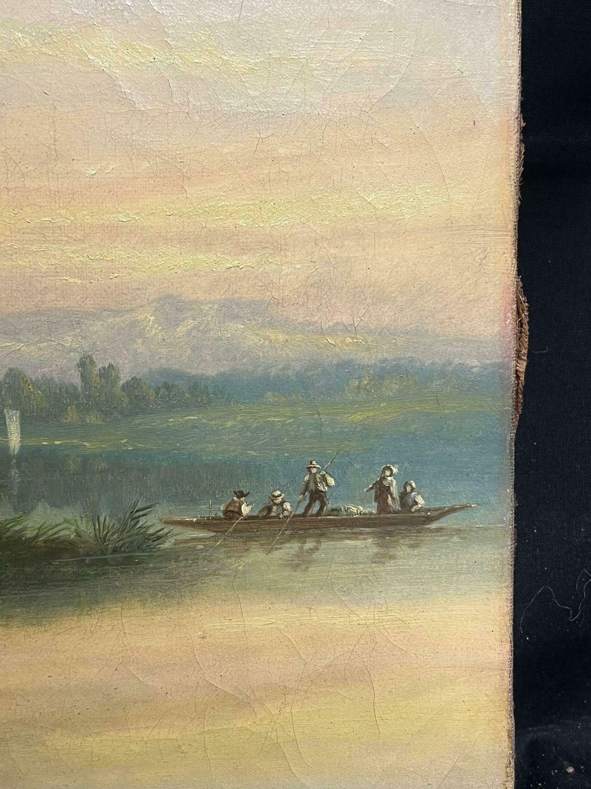 French School19th Century White Chateau Riverside Estate With Boaters Signed French Oil1855 photo Art