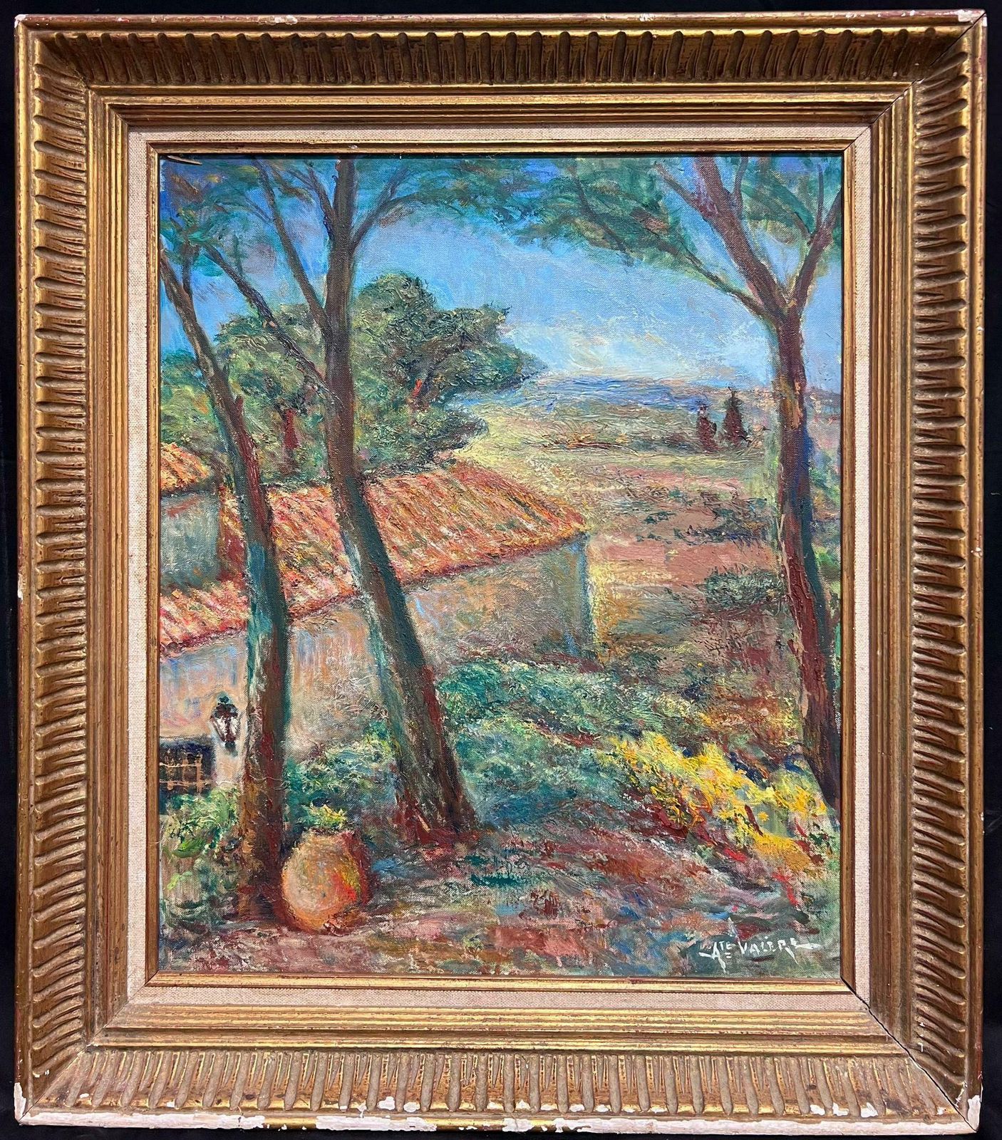Auguste Valeremediterranean Provencal Landscape Trees & Red Roof Houses Signed French Oil
