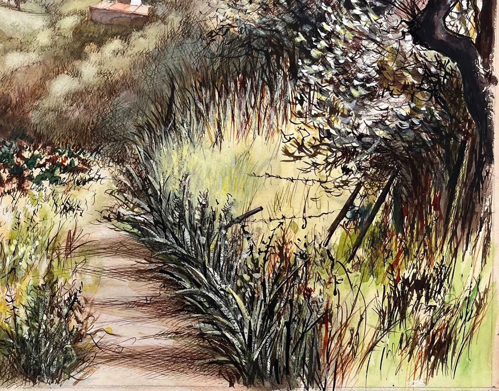 Josine Vignonmid Century French Original Pastel Painting Of A Coastal Hillside1950's photo Art