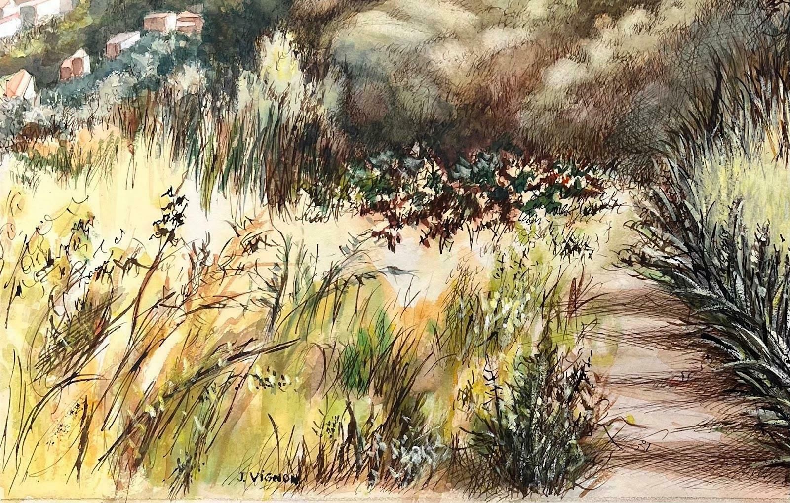 Josine Vignonmid Century French Original Pastel Painting Of A Coastal Hillside1950's photo 713.0