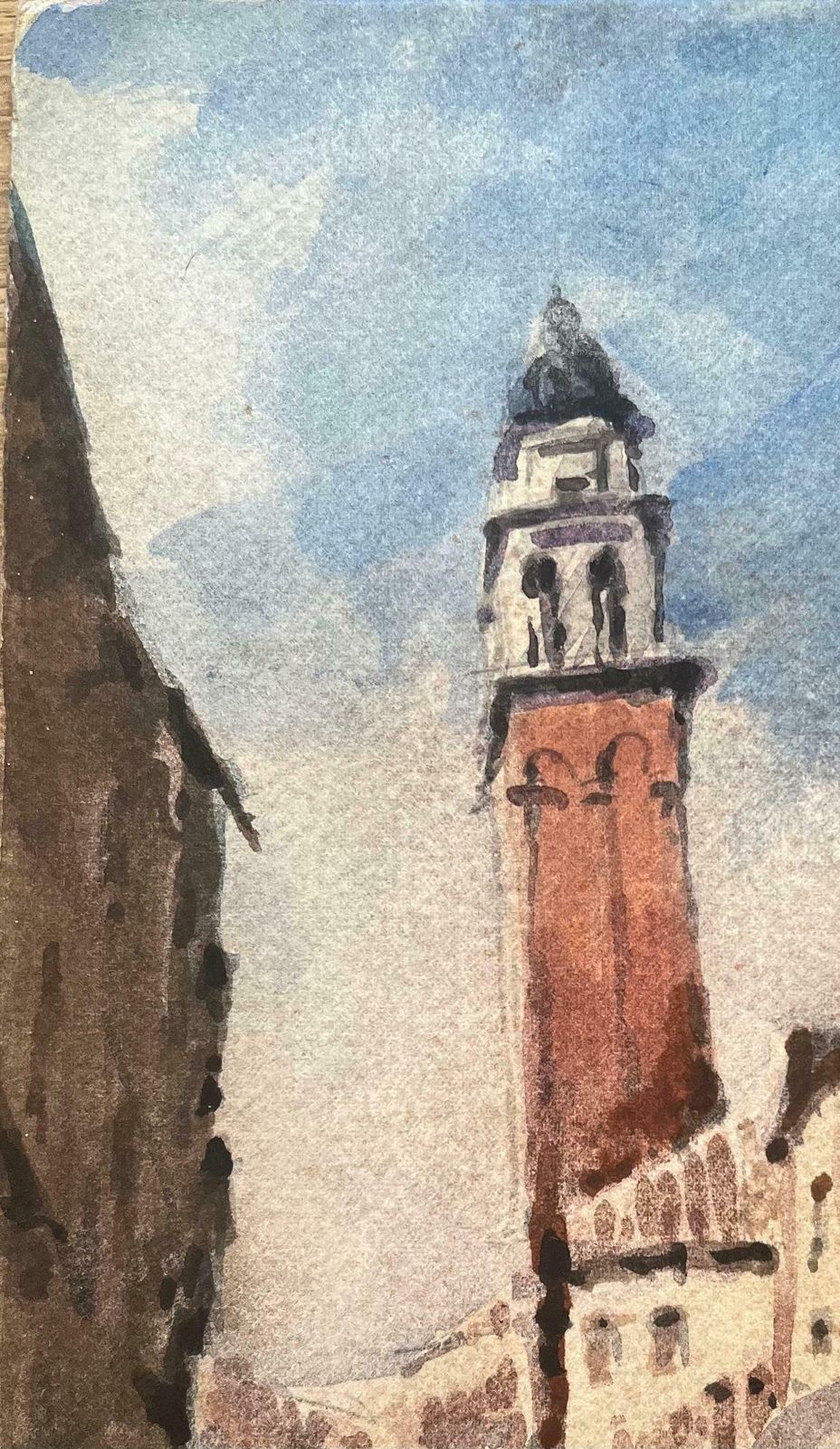 Maurice Mazeiliefrench Impressionist Watercolor Of Venetian Cityscape With Tower And Canal20th Century photo Art
