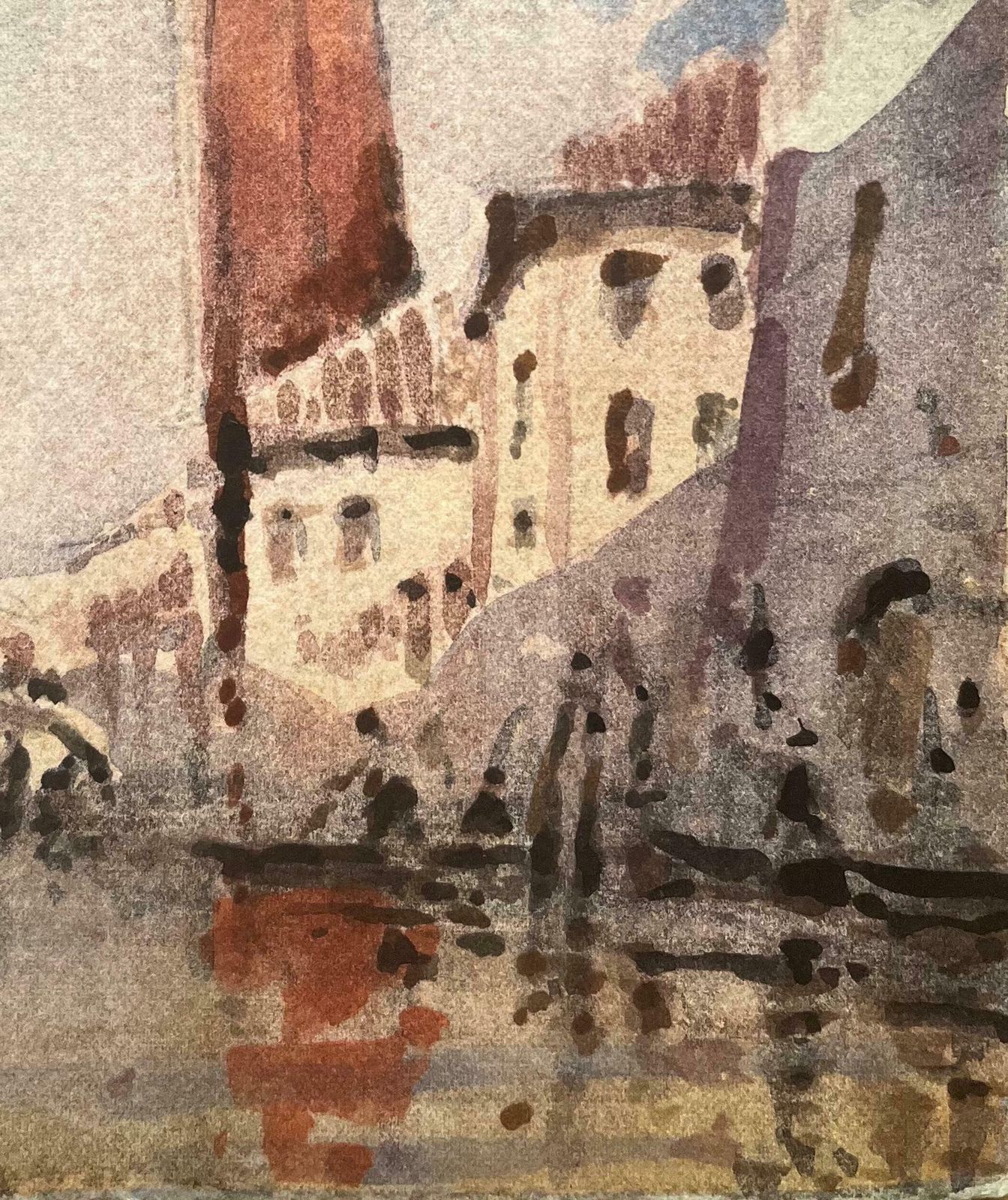Maurice Mazeiliefrench Impressionist Watercolor Of Venetian Cityscape With Tower And Canal20th Century photo 193.0