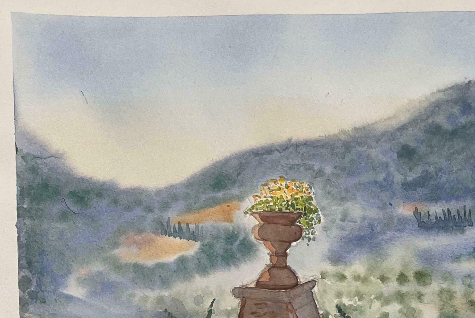 Minty Ramseyview From Montisi Italy Colorful Watercolor Landscape Painting Contemporary 2024 photo Art