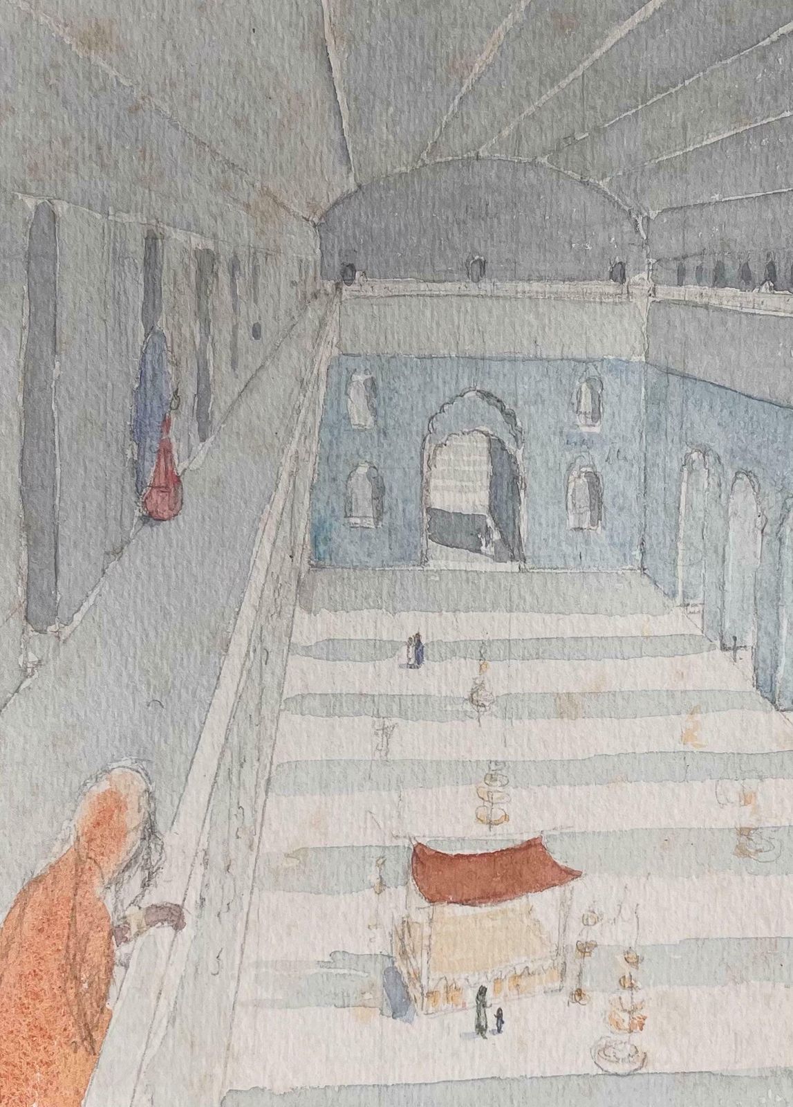 Ian G. Walkerfinely Detailed British Watercolor Topographical Of The Great Imambara1956 photo Art