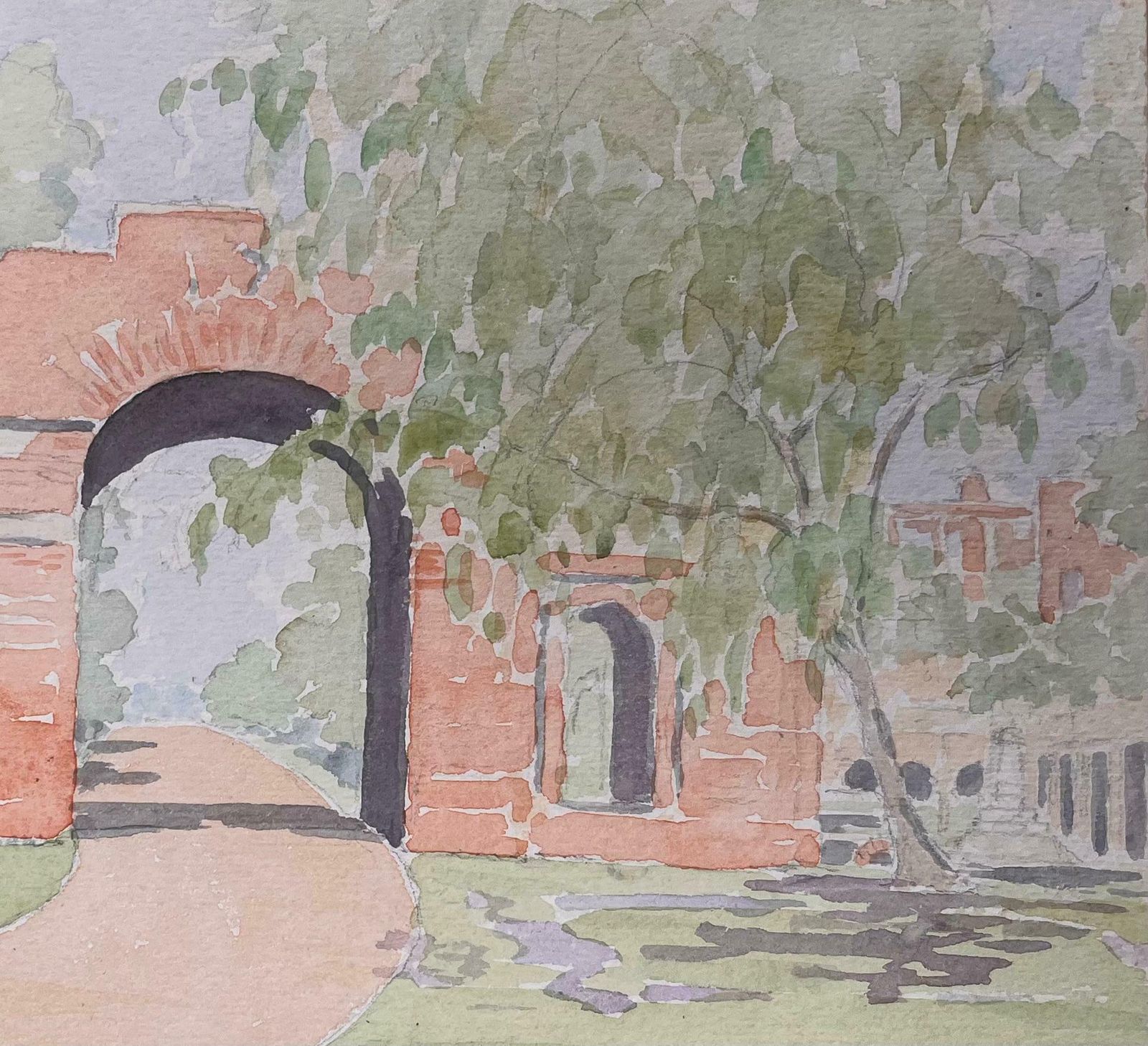 Ian G. Walkerfinely Detailed British Watercolor Topographical Of The Baillie Guard Gate1956 photo for sale
