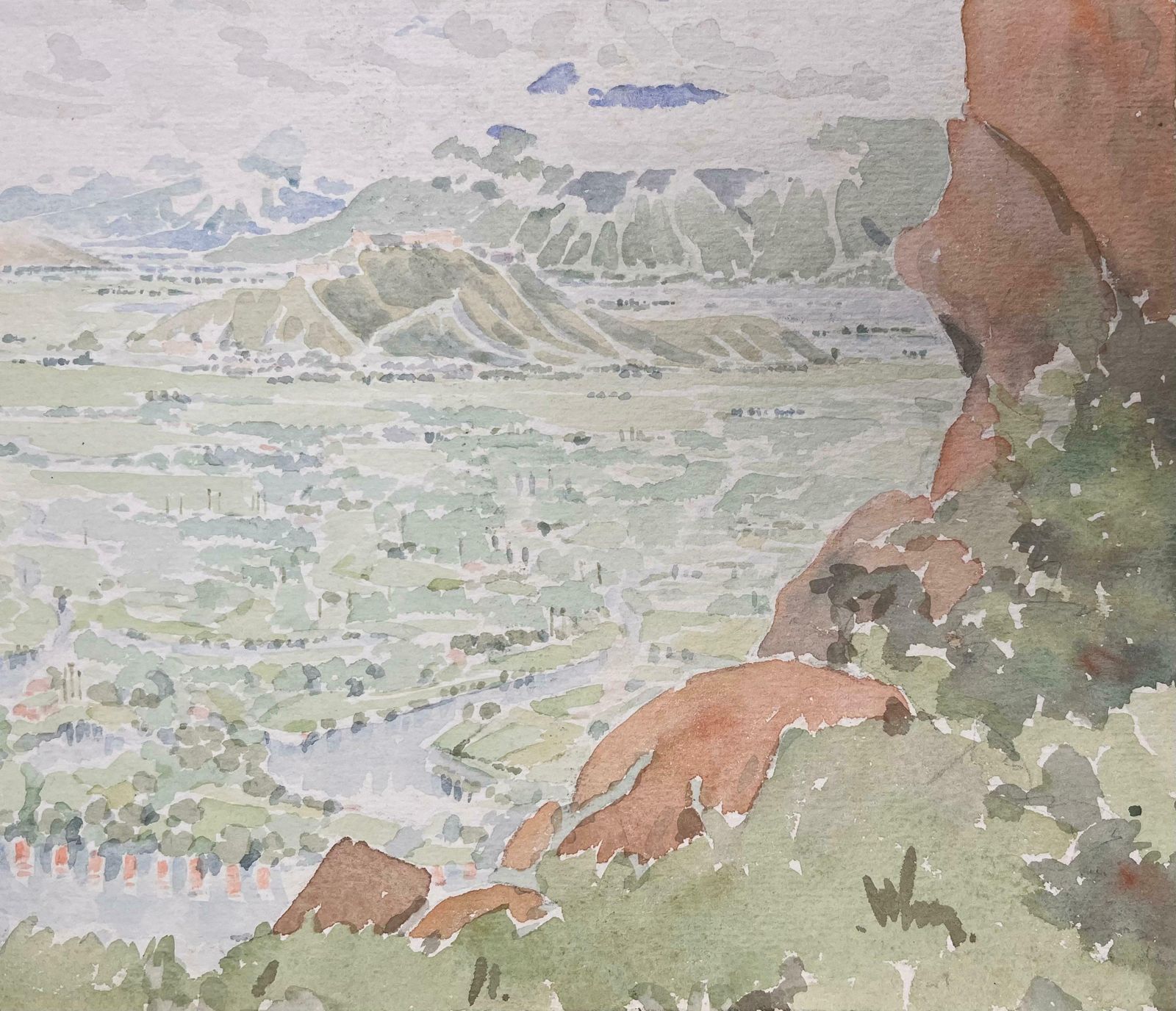 Ian G. Walkerfinely Detailed British Watercolor Topographical View From Shankaracharya Temple20th Century photo for sale