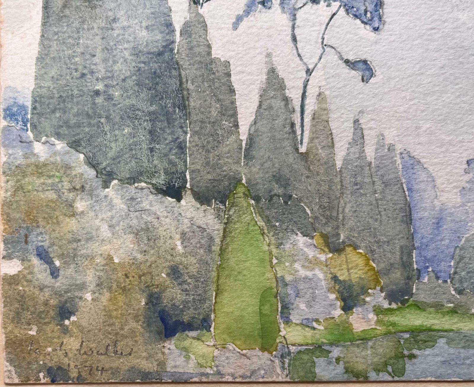 Ian G. Walker Finely Detailed British Watercolor Of A Landscape With Trees And Bushes1974 photo vinterior