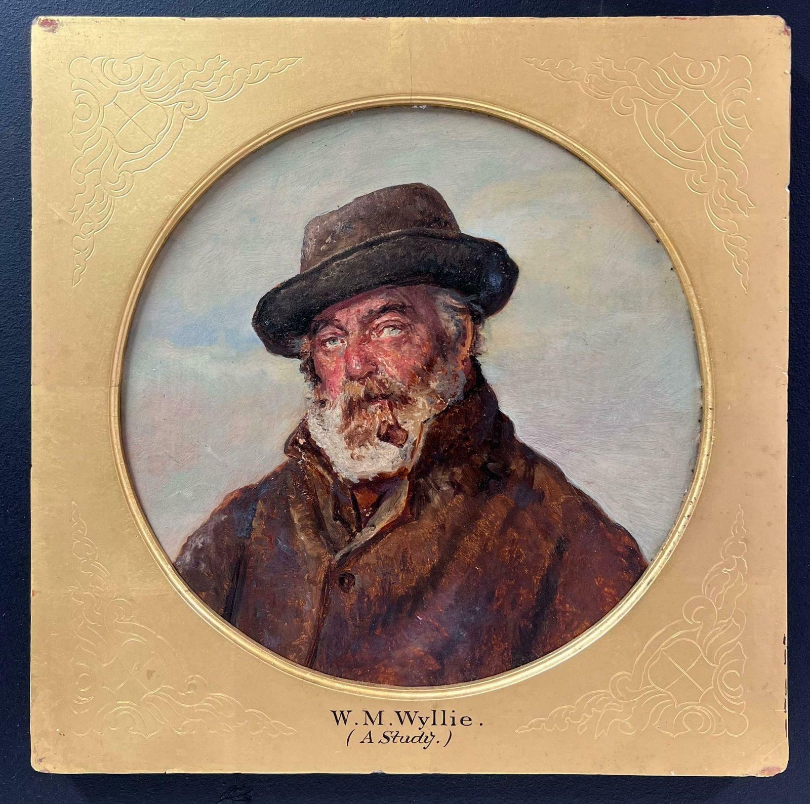 W.M.Wyllievictorian Oil Portrait Grey Bearded Fisherman Smoking Pipe English Oil Painting photo furniture
