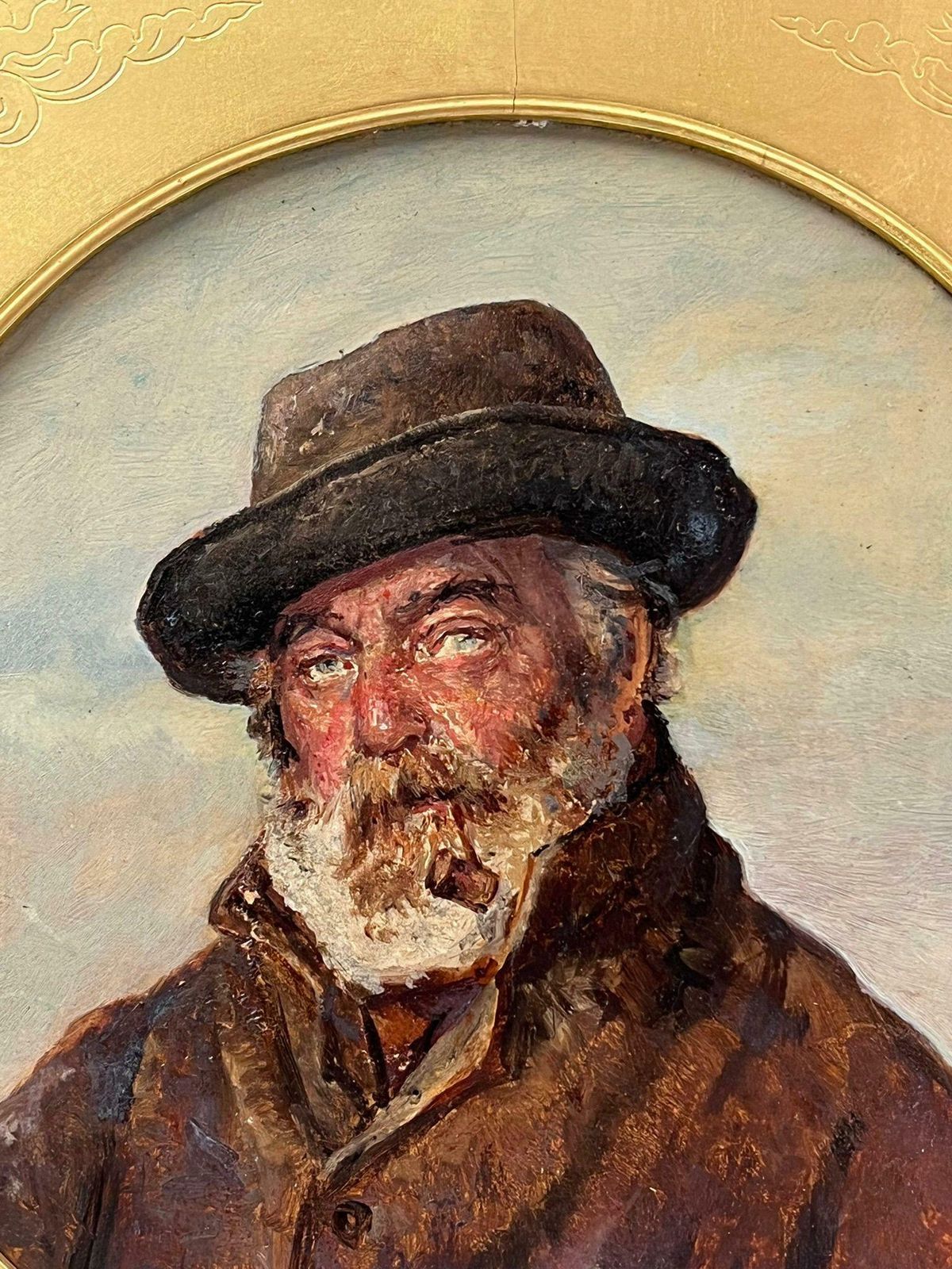 W.M.Wyllievictorian Oil Portrait Grey Bearded Fisherman Smoking Pipe English Oil Painting photo Art