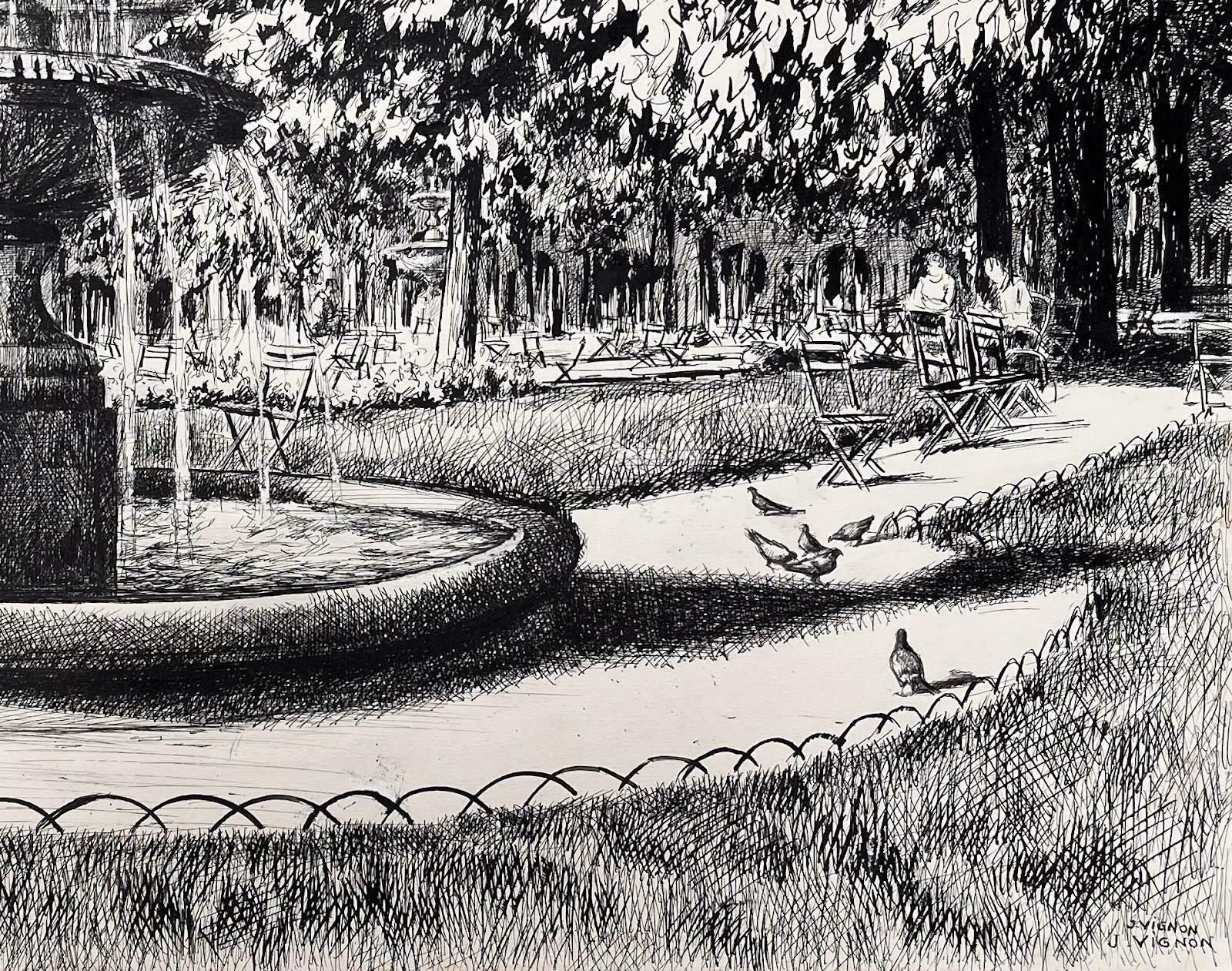 Josine Vignonmid Century French Original Ink Drawing Of Place Des Vosges (Paris 1970)1970 photo Art