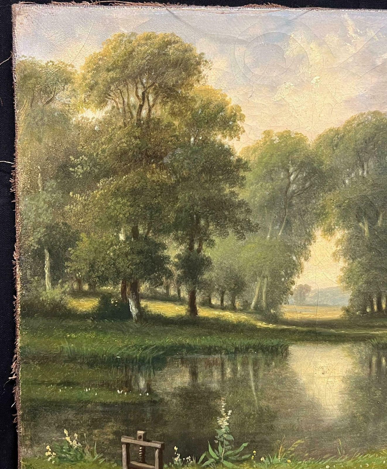 French School19th Century French Romantic Serene Woodland By The River Signed Oil Painting1855 photo for sale