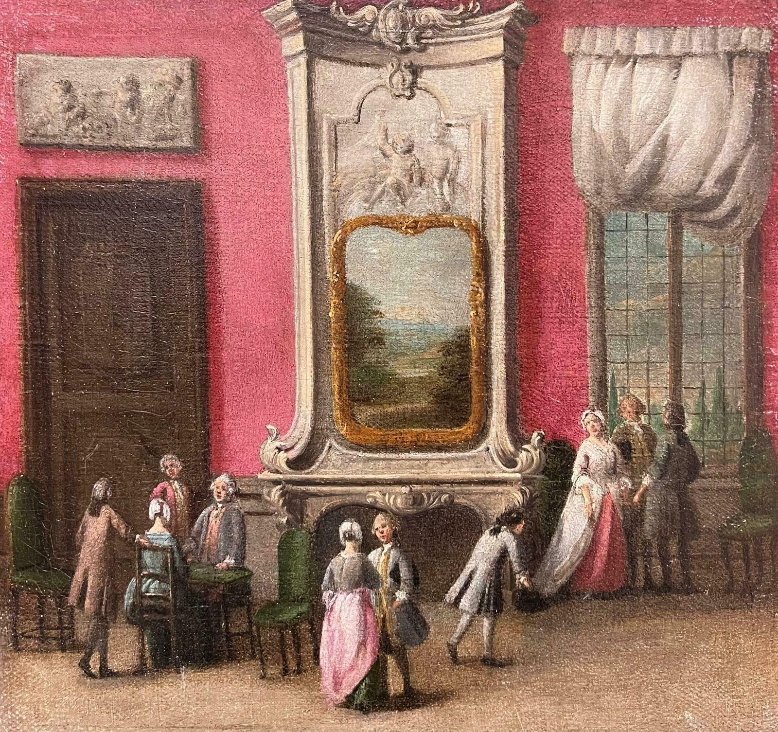 18th Century Venetian Schoolfine 18th Century Italian Oil Painting Elegant Figures Rococo Interior Setting