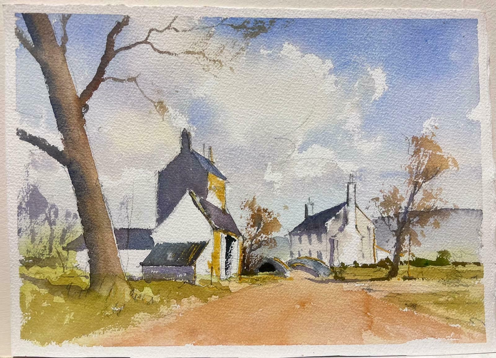 Anthony Averybritish Original Impressionist Watercolor Rural Village Street In Landscape photo furniture