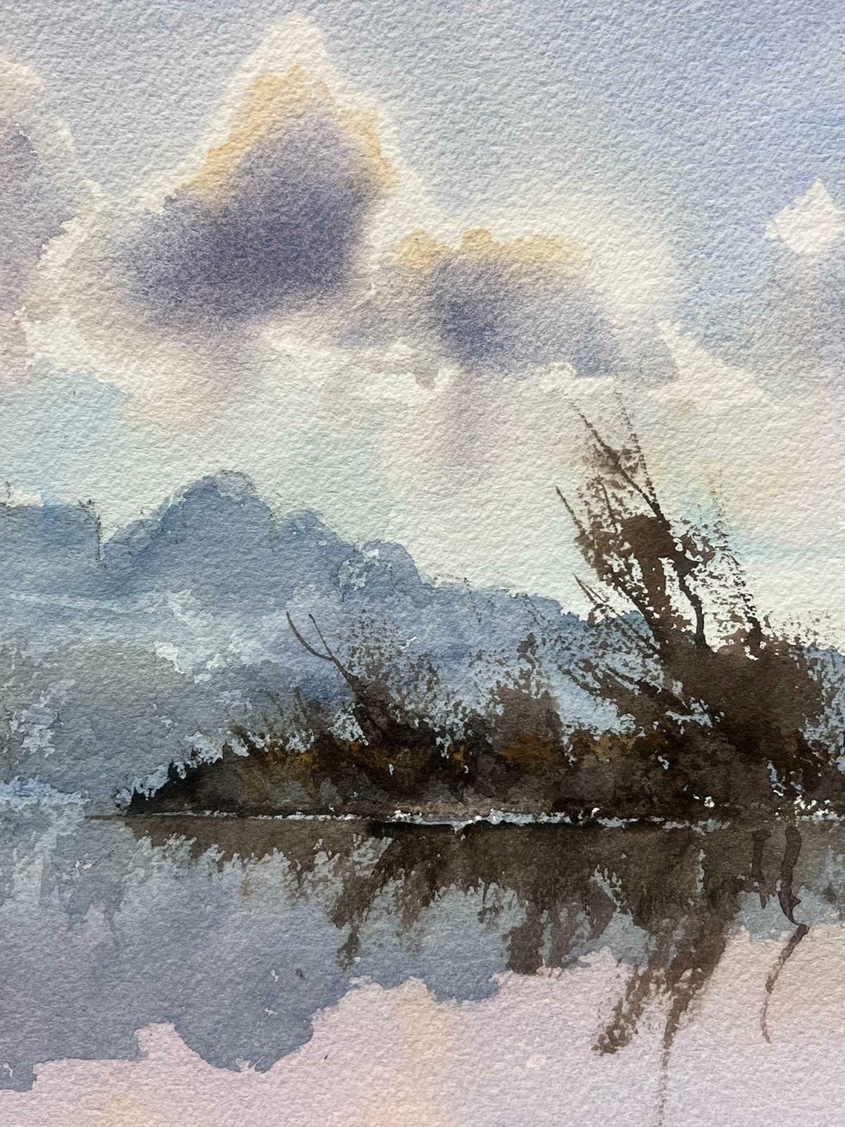 Anthony Averybritish Original Impressionist Watercolor Misty River Landscape Church Town View photo for sale
