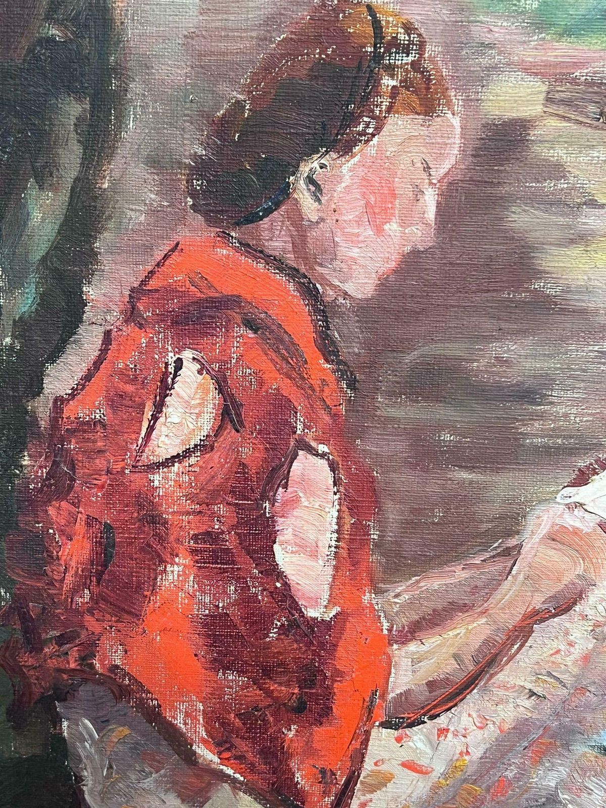 Regine Davidmid 20th Century 1950's French Post Impressionist Oil Lady Reading Under Tree1950's photo 840.0