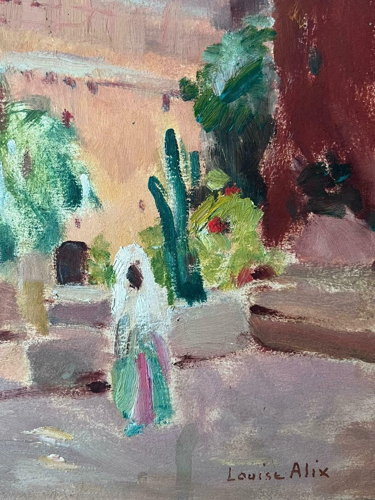 Louise Alix1930's French Impressionist Oil Signed Bell Tower And Figure Town1940's photo Art