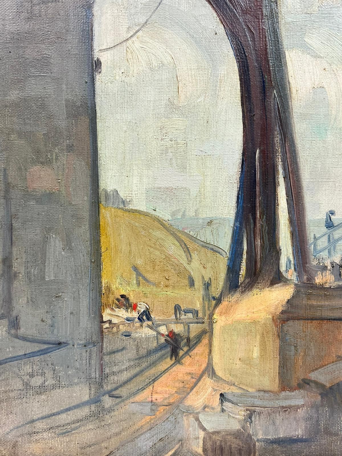 Luc Lapnet1930’s Belgian Oil Bridge Aqueduct Building In Landscape, Original Oil photo furniture