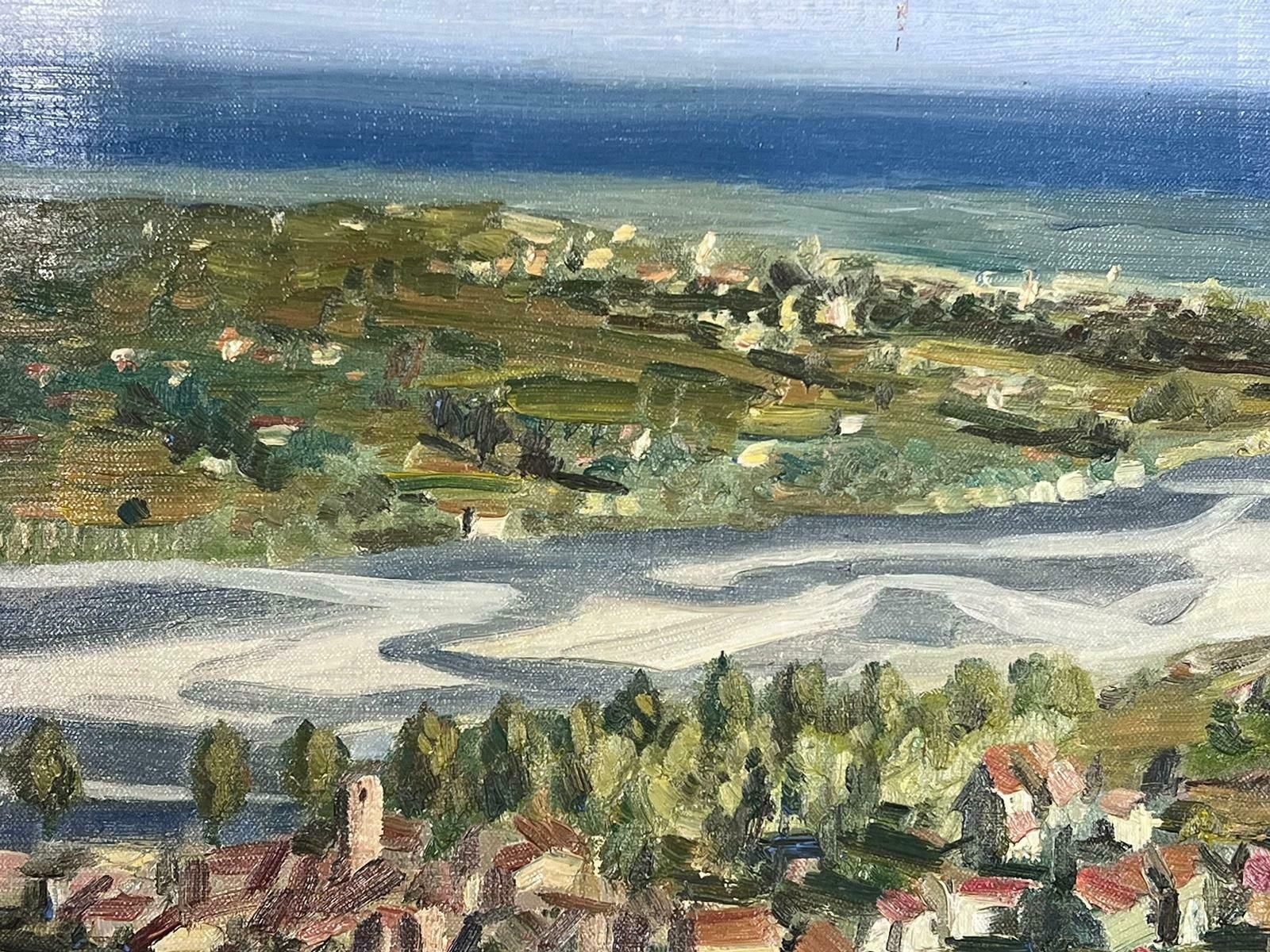 Josine Vignon1950s French Post Impressionist Signed Provencal Village Wide View Coast Line 1950s photo 1018.0