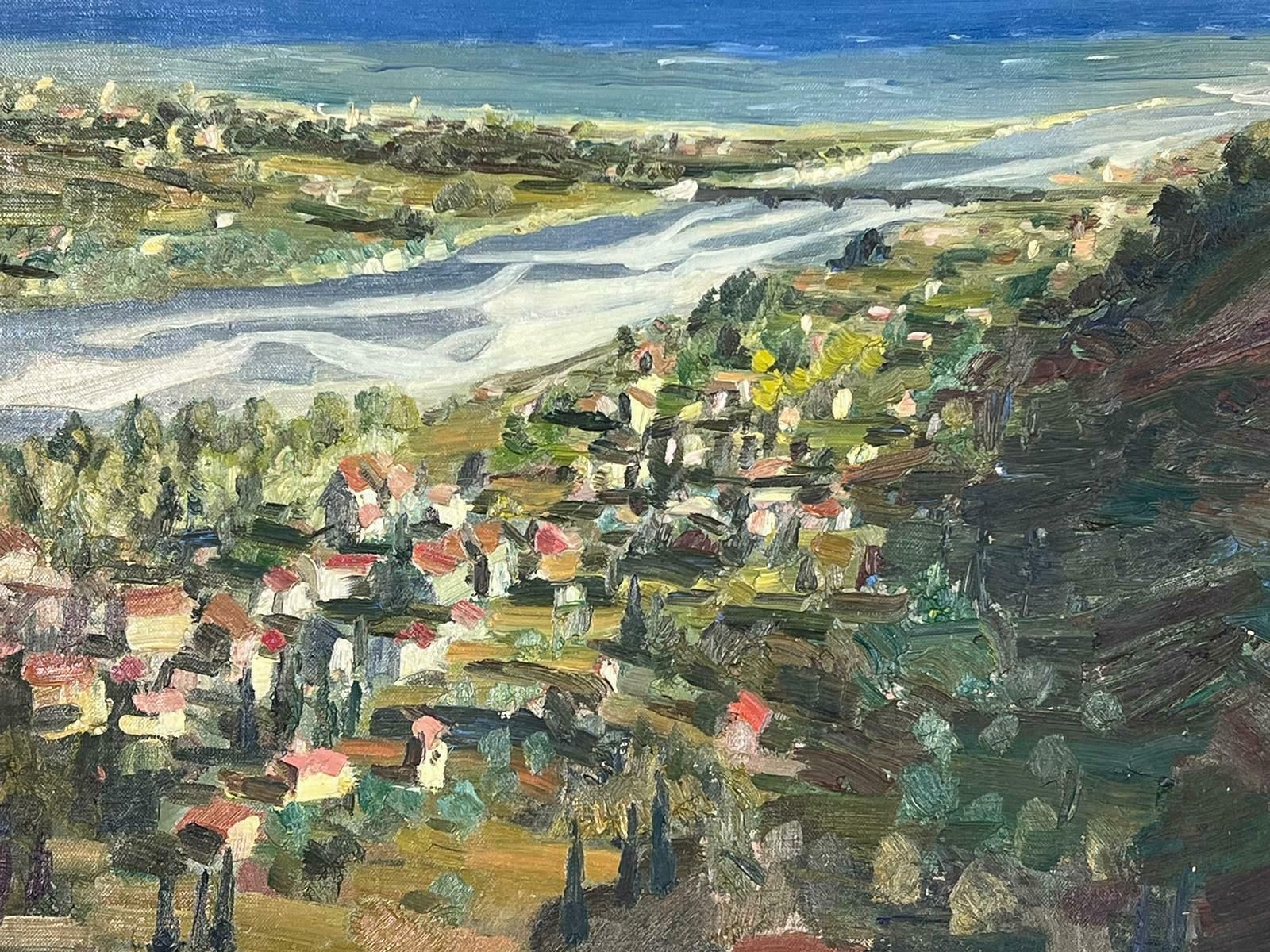 Josine Vignon1950s French Post Impressionist Signed Provencal Village Wide View Coast Line 1950s photo vinterior