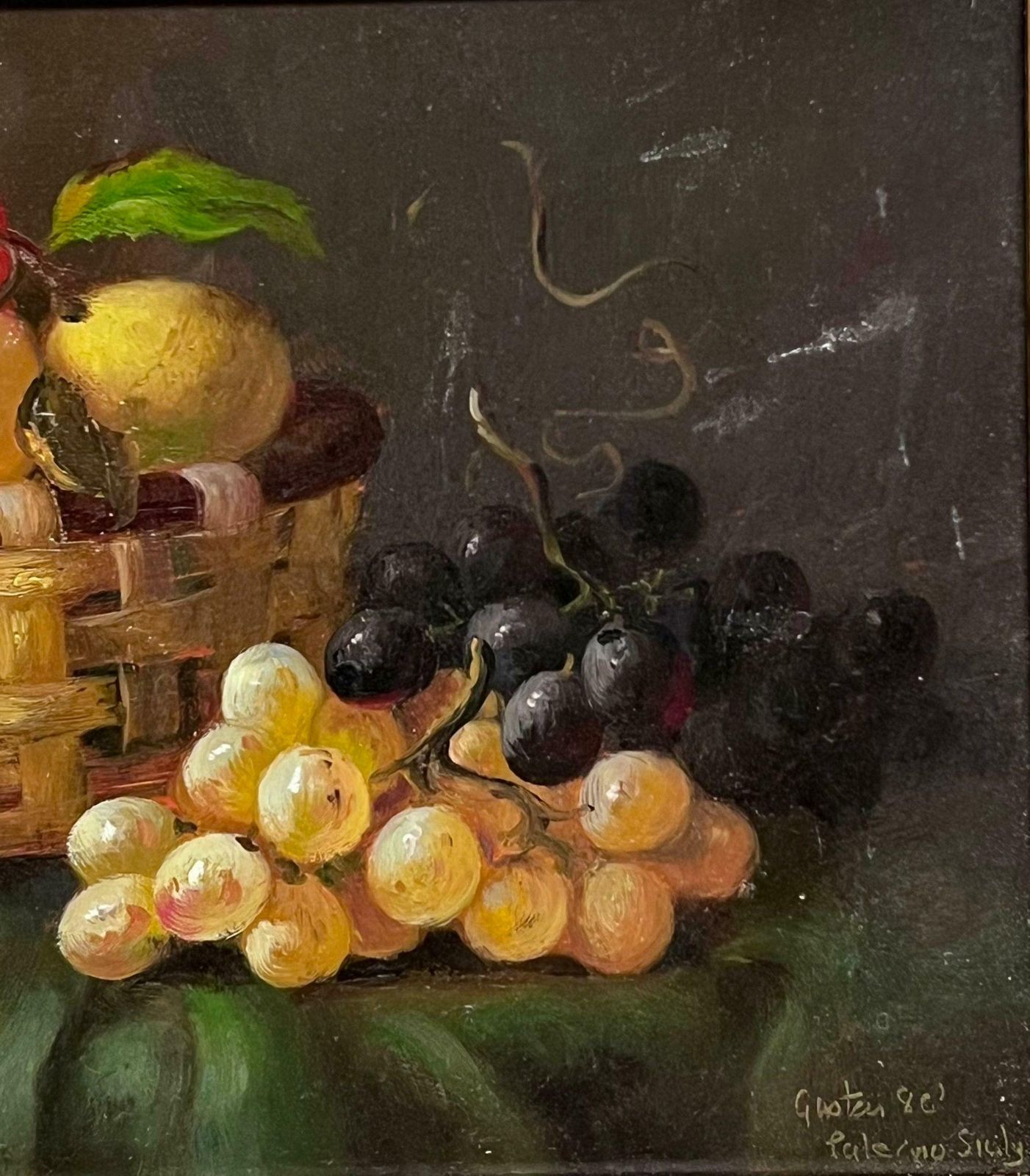 Jonny Gastonfine Classical Still Life Fruit In Wicker Basket Signed Oil Painting Gilt Frame photo vinterior