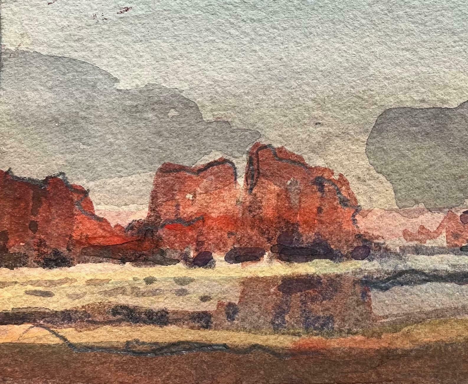Maurice Mazeiliefrench Impressionist Watercolor Desert Landscape Of A Red Rock Formation20th Century photo Art