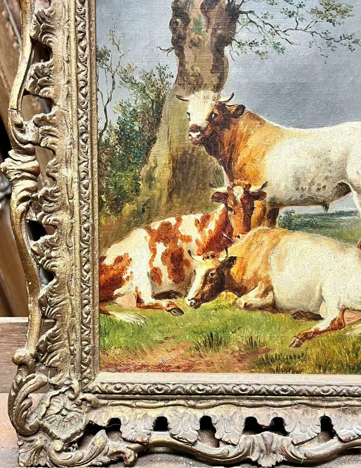 Antique Dutch Oil19th Century Dutch School Oil Landscape With Bull And Two Cows In Meadow19th Century photo Art
