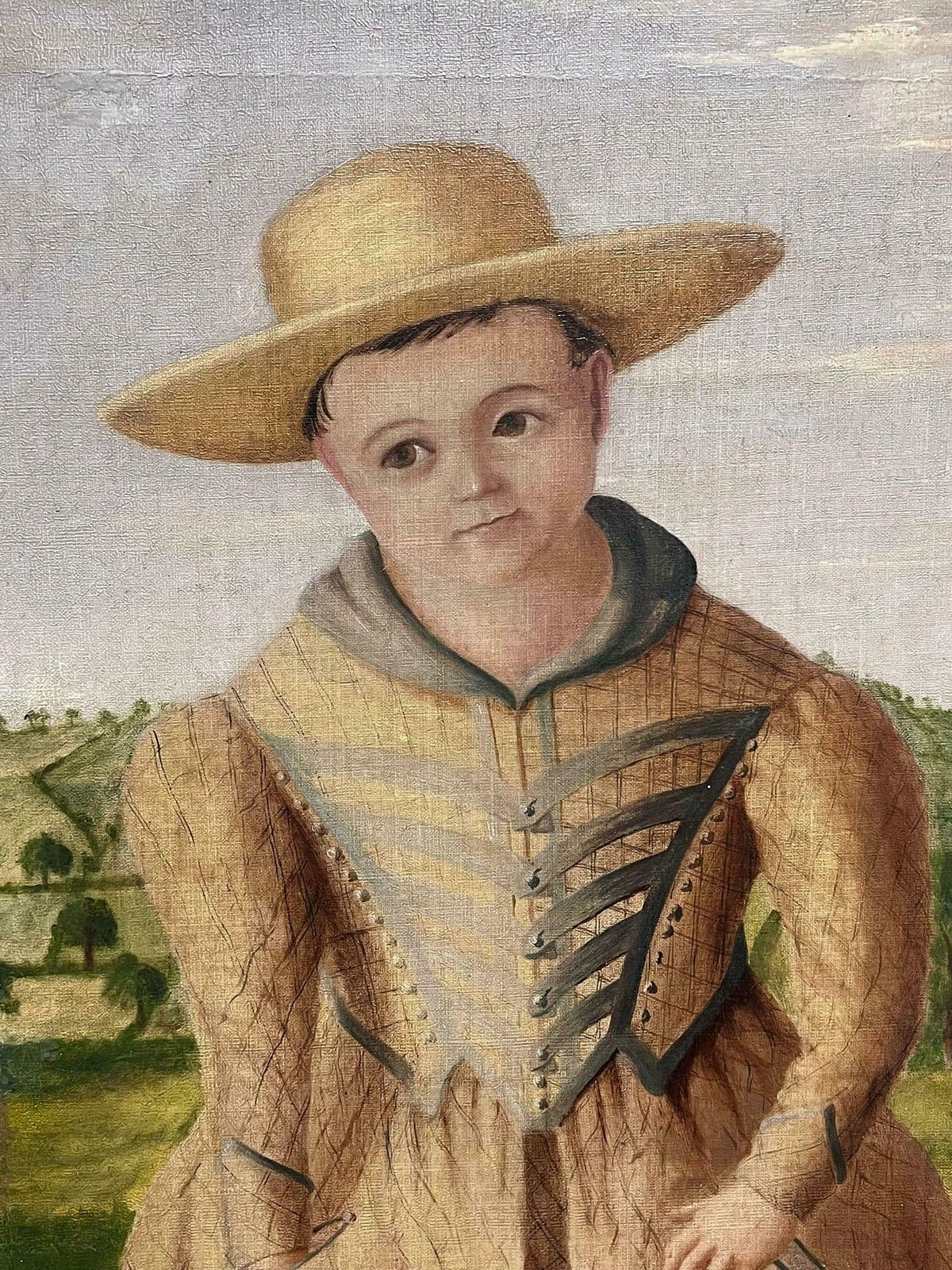 19th Century American Folk Artmid 19th Century American Folk Art Portrait Of Child With Dog In Landscape, Oil photo vinterior