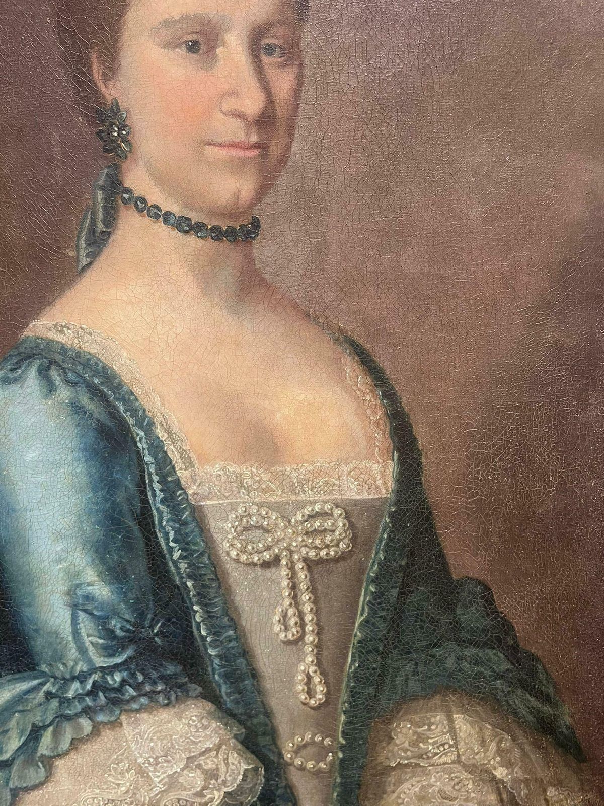 Large 18th Century English Oil Painting Portrait Of Aristocratic Lady In Blue photo buy