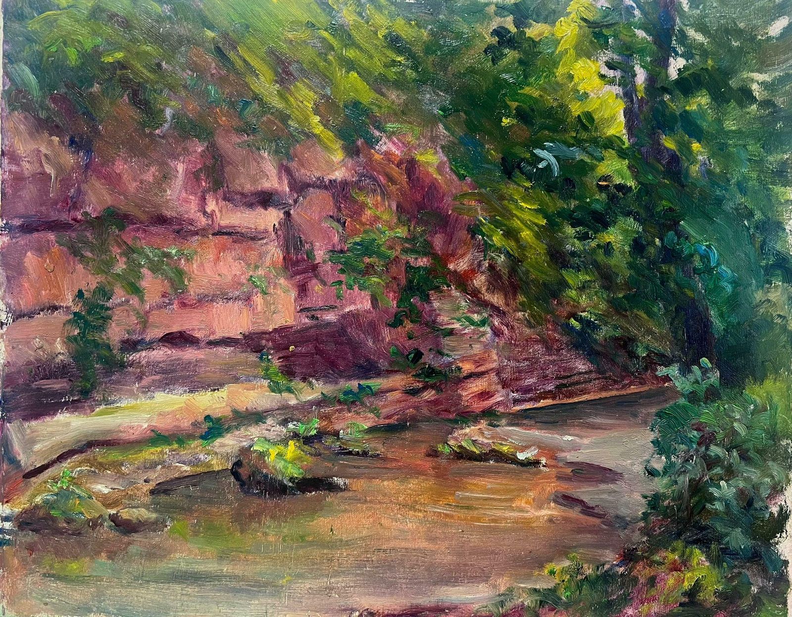Regine Davidmid 20th Century 1950's French Post Impressionist Oil Rocky River Gorge1950's