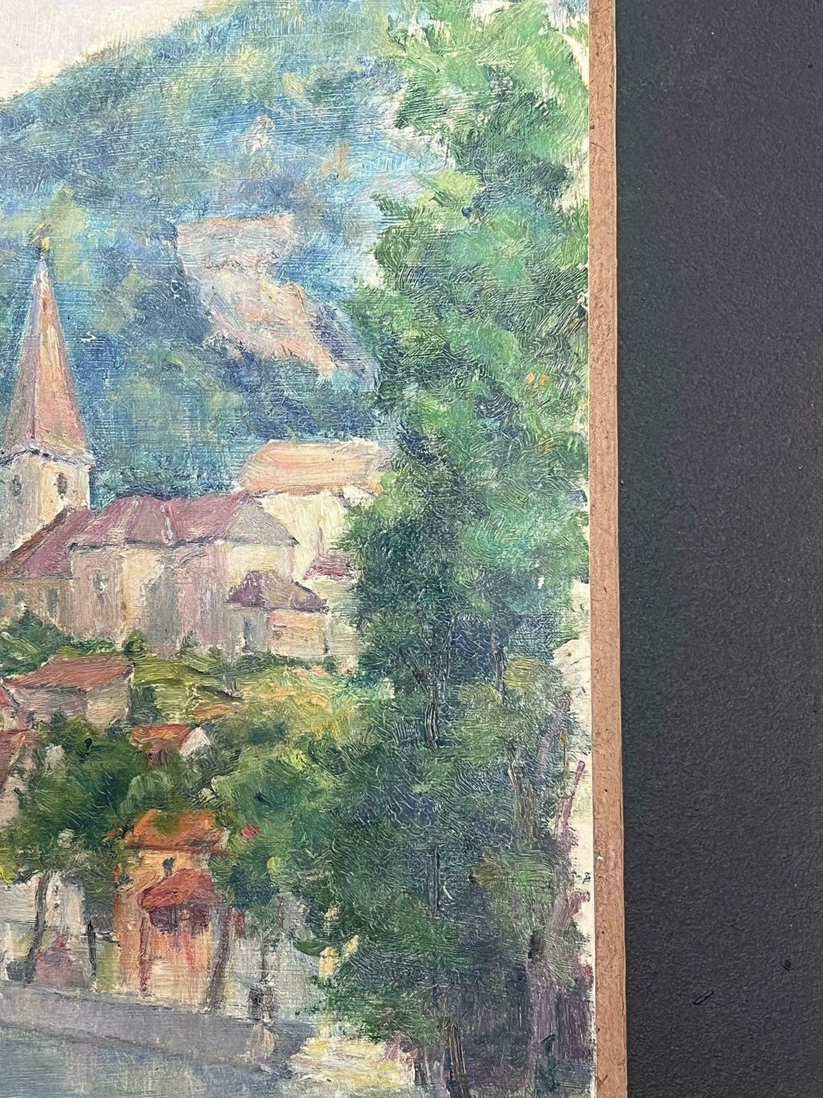 Regine Davidmid 20th Century 1950's French Post Impressionist Oil River Landscape Old Town1950's photo vinterior