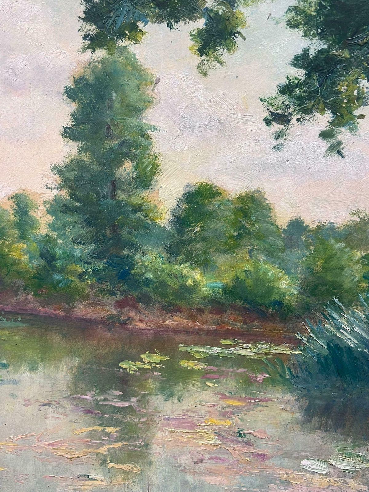 Regine Davidmid 20th Century 1950's French Post Impressionist Oil Waterlily Pond Summer 1950's photo vinterior