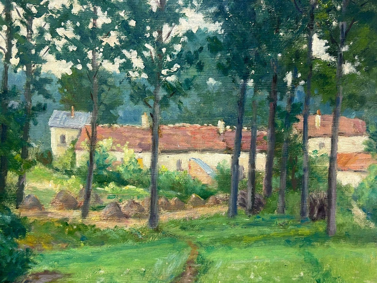 Regine Davidmid 20th Century French Impressionist Oil Farm Buildings In Sunny Green Fields1950's photo Art