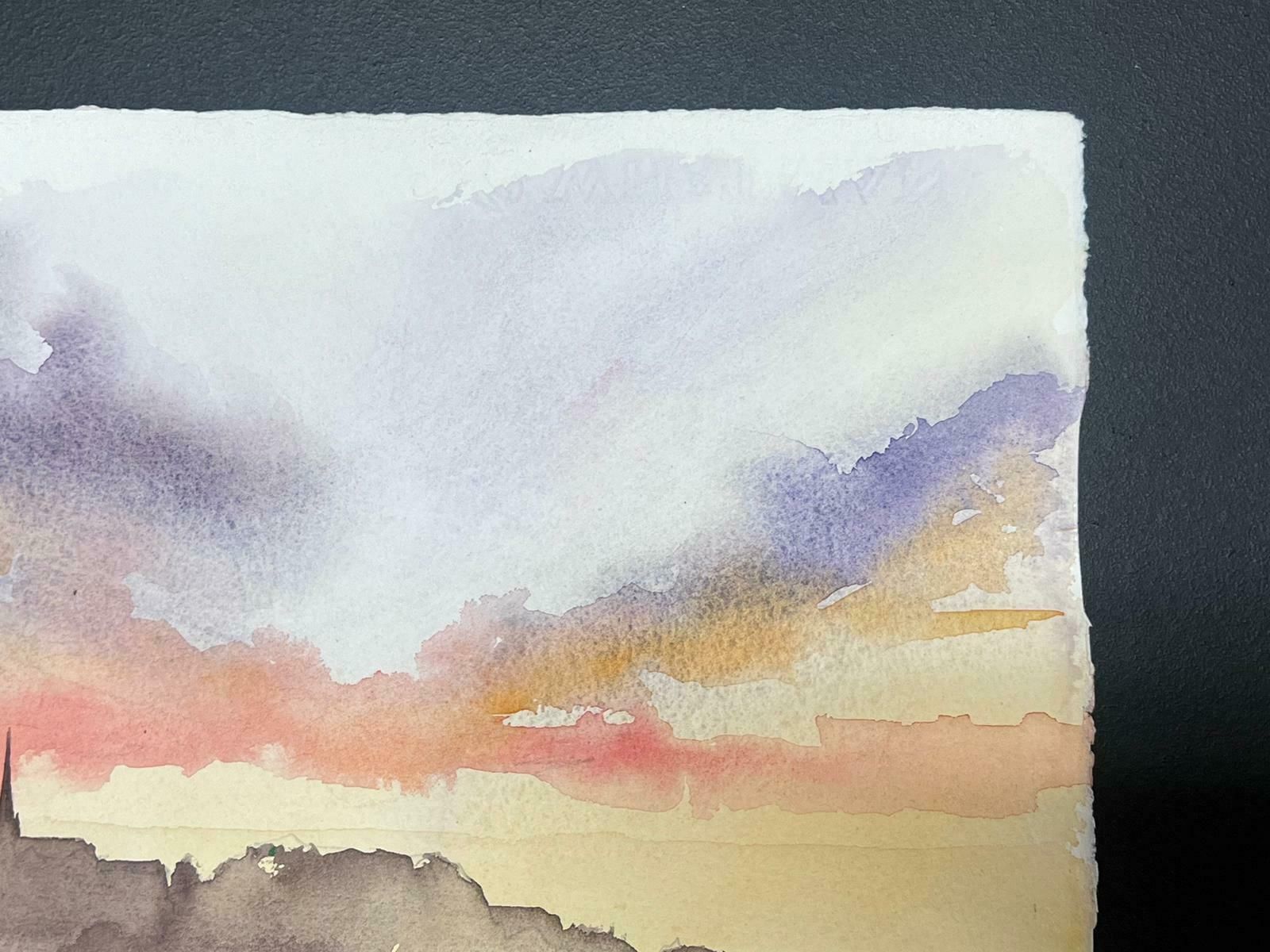 Anthony Averybritish Original Impressionist Watercolor Sunset Over Brown Town Landscape photo Art