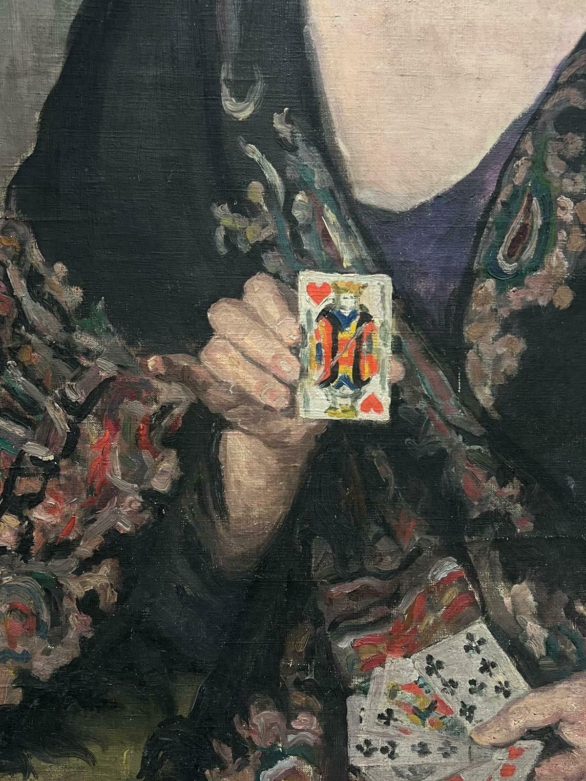 Louise Alix1930's French Oil Painting Portrait Of Lady With Playing Cards Beautiful Work1930's photo Art
